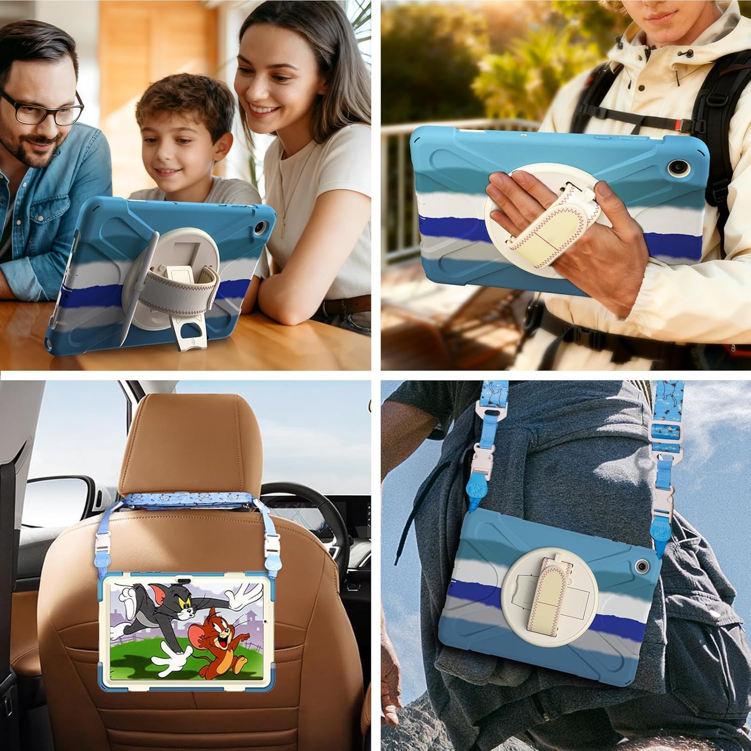 Gerutek Case for Samsung Galaxy Tab A11 Case 8.7" 2025, Full-Body Drop Protection Shockproof Cover with Screen Protector, 360° Rotating Stand, Hand/Shoulder Strap, Pencil Holder, Colorful Blue