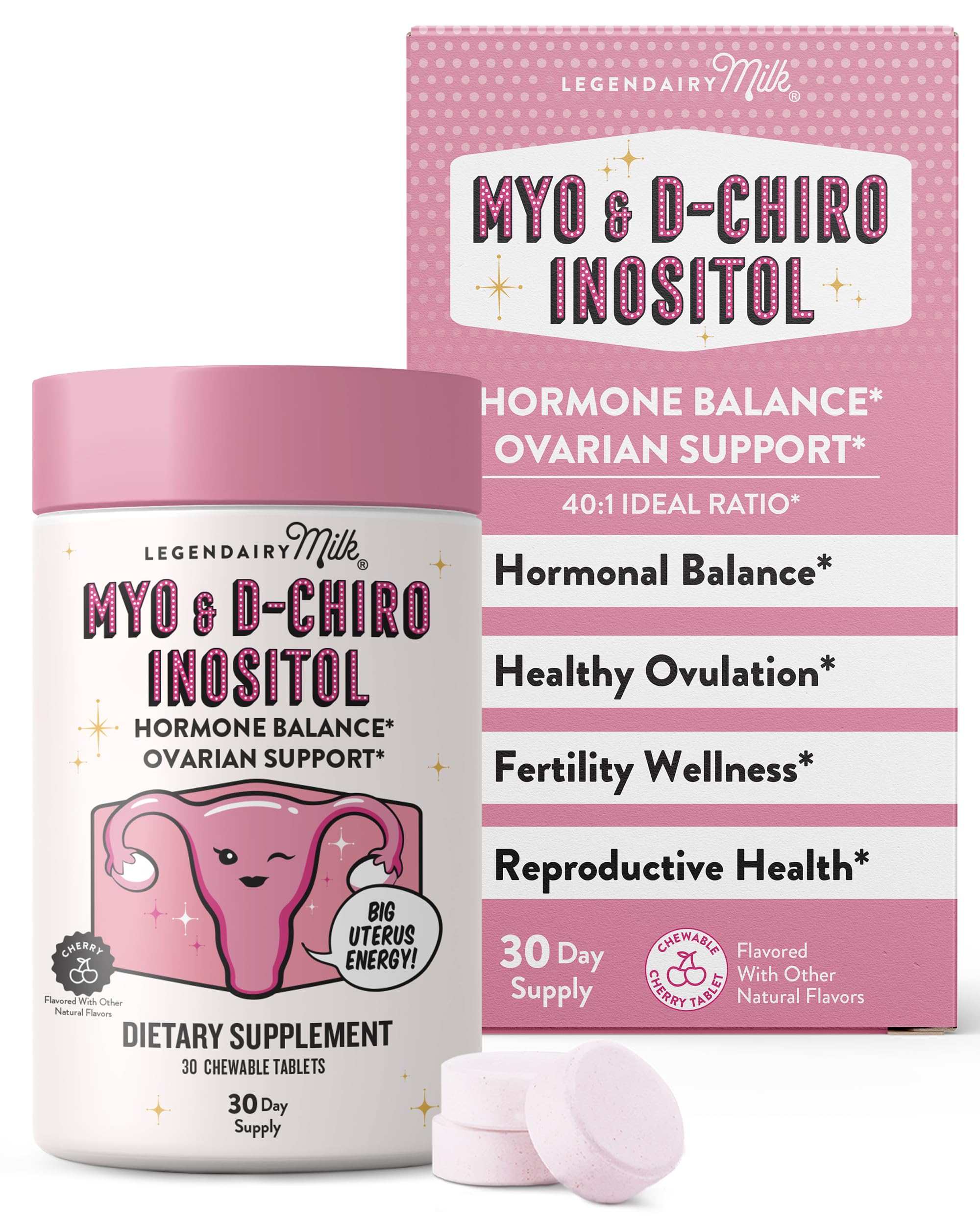Pure Inositol Chewable Tablets - Myo-Inositol & D-Chiro Supplement for Hormonal Balance & Fertility Support - Ideal 40:1 Ratio - 30 Day Supply