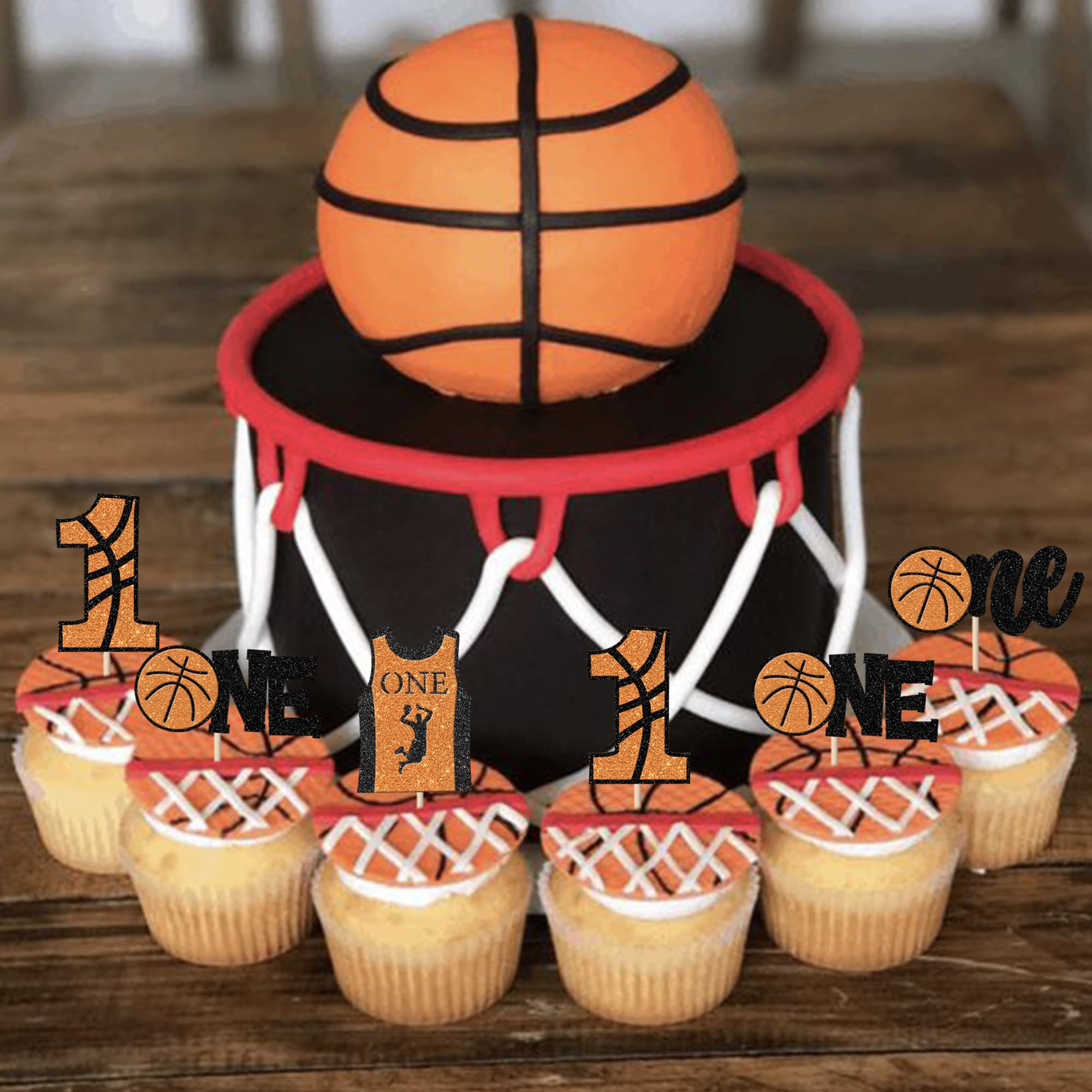 Basketball Cupcake Toppers – 24 Pack Sports Theme Decorations For Birthday Parties & Baby Showers