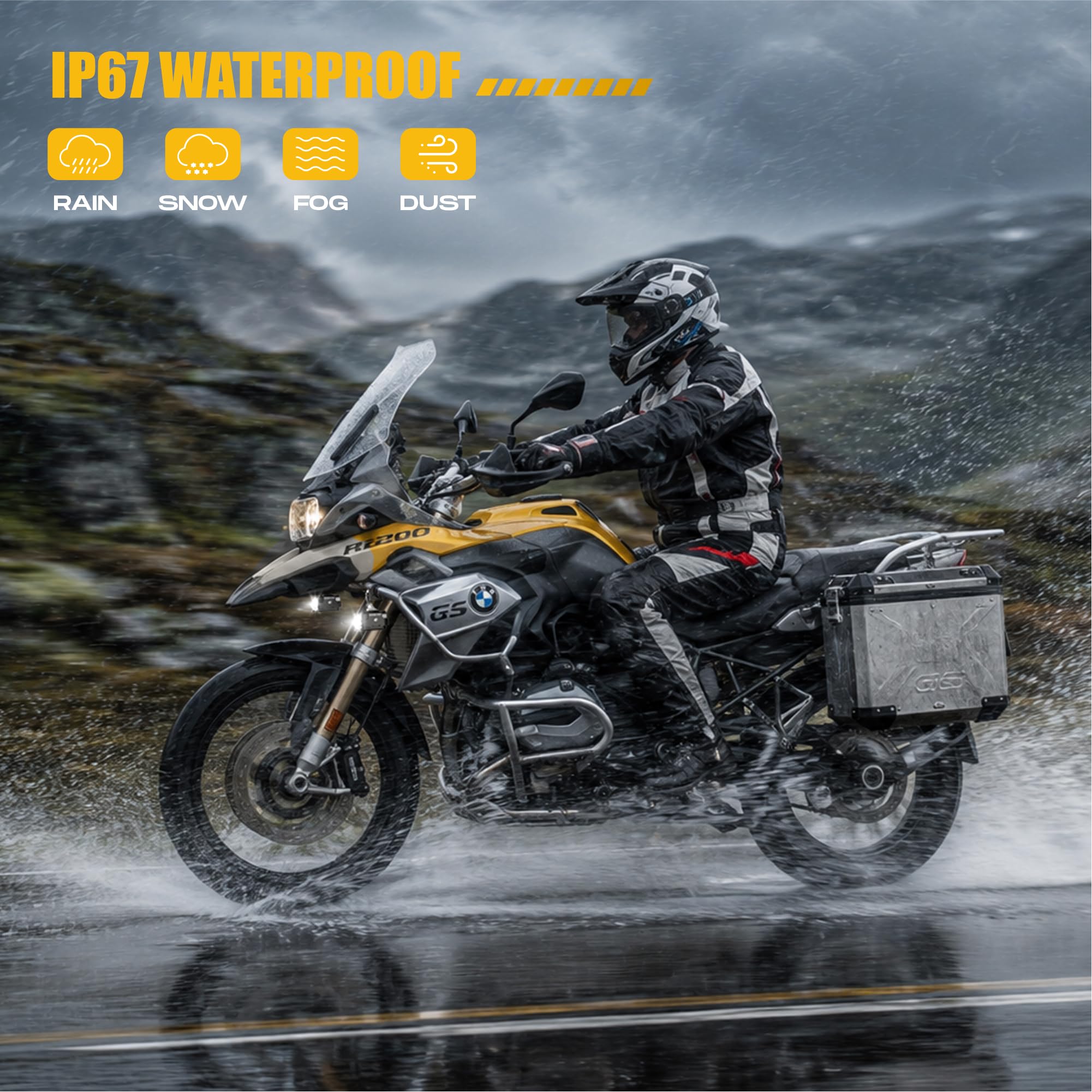 Future Eyes Motorrad Zusatzscheinwerfer LED 60W 6000LM, Weiße Motorrad Nebelscheinwerfer mit Hoch/Niedriglicht, CNC-Aluminium Wasserfeste Tagfahrlicht