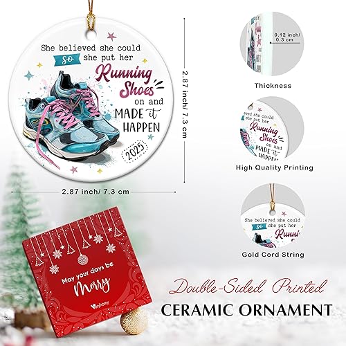 Miniatura 2 de Adorno Navideño Colgante de Carrera 2025 - Regalos para Corredoras para su Hermana y Familia, Adornos de Árbol de Navidad de Cerámica - Regalos
