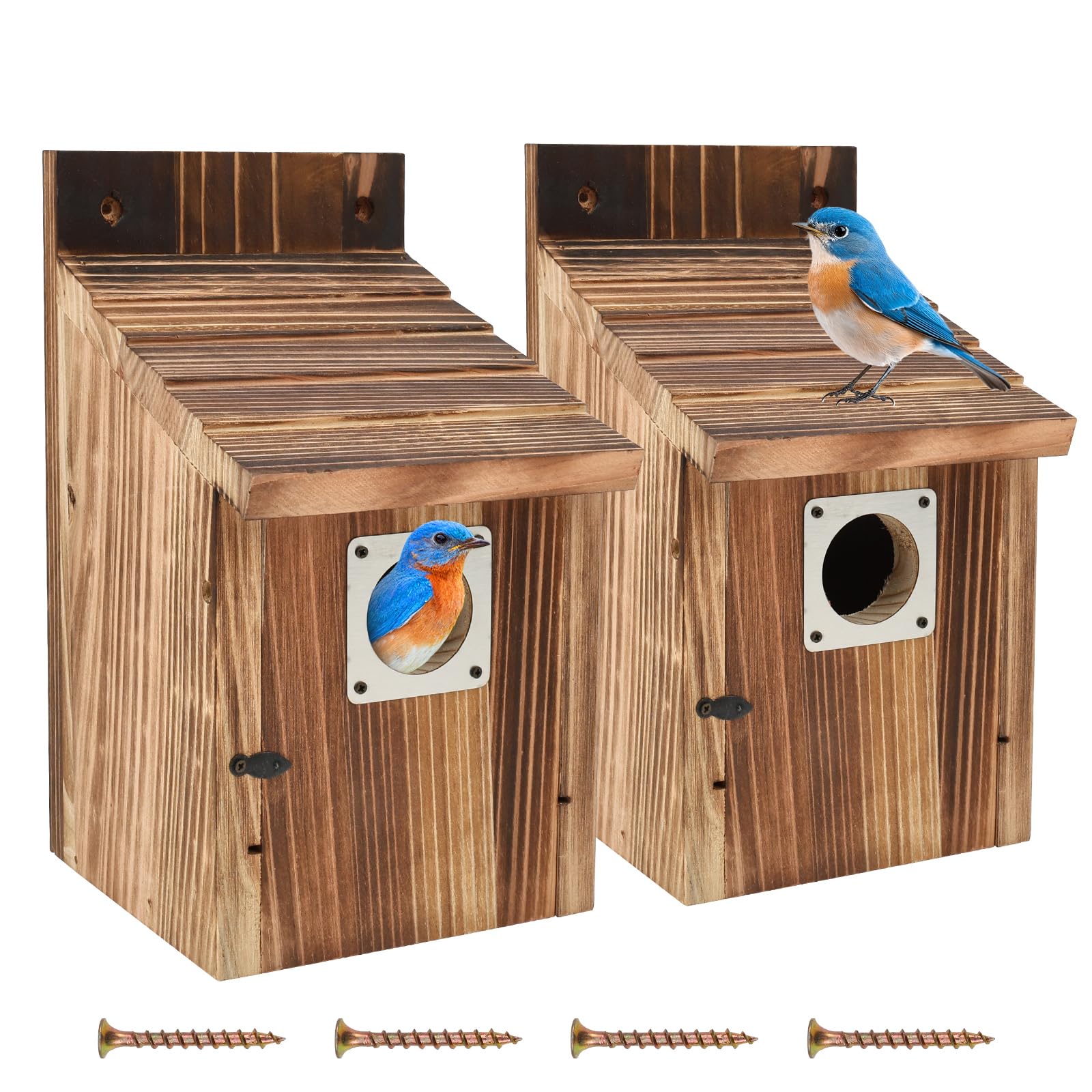 Vavpup Brown Bird House, Large Wooden Bird Box, Outdoor Hanging Nesting Box For Small Wild Birds, Garden Birdhouse For Bluebirds Wrens Chickadees Sparrows(,2 Pieces)