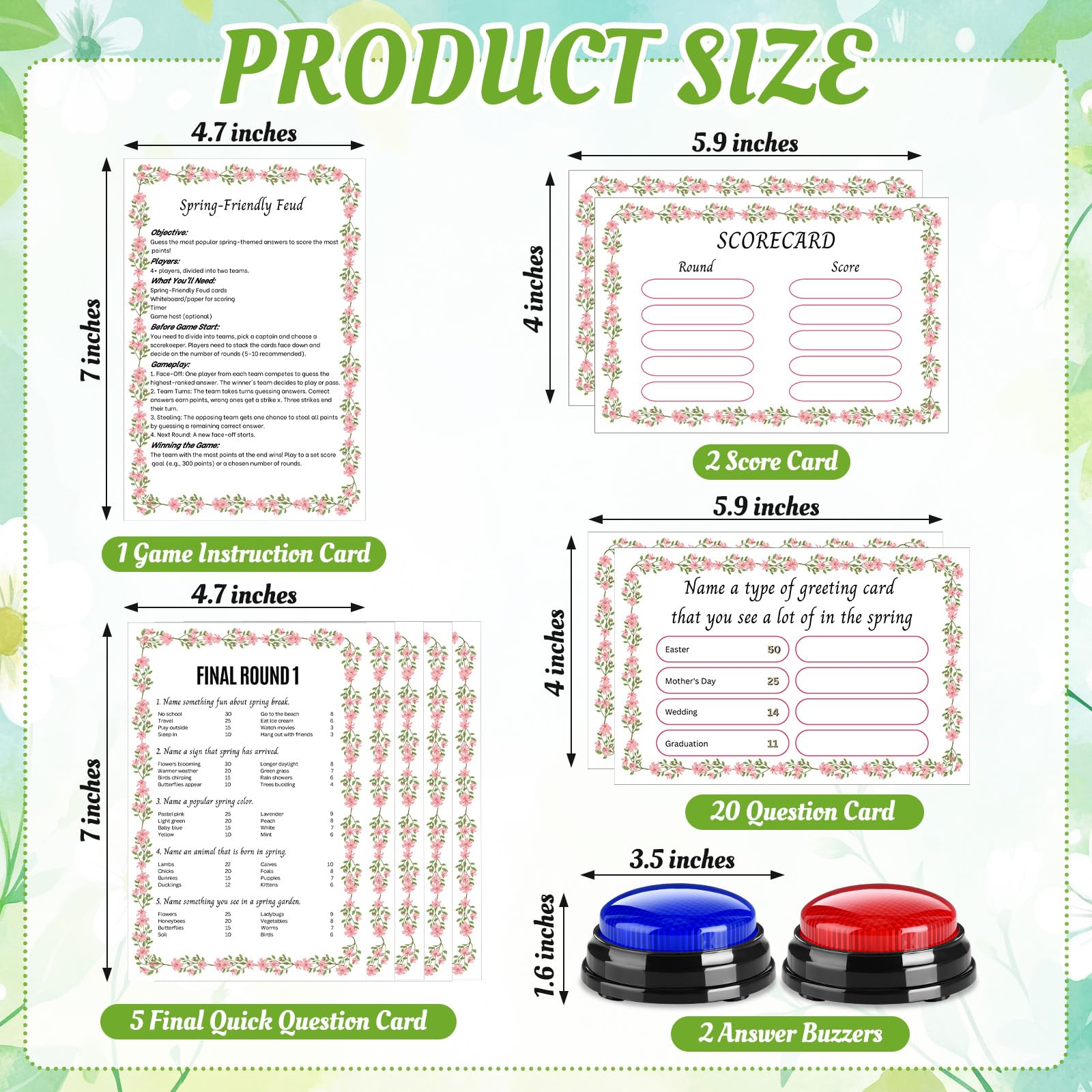 Juego de feudo amigable con la primavera con zumbadores de 2 respuestas, tarjetas de enemistad florales para juegos familiares, diversión nocturna, cuestionario de trivia para fiestas, oficina