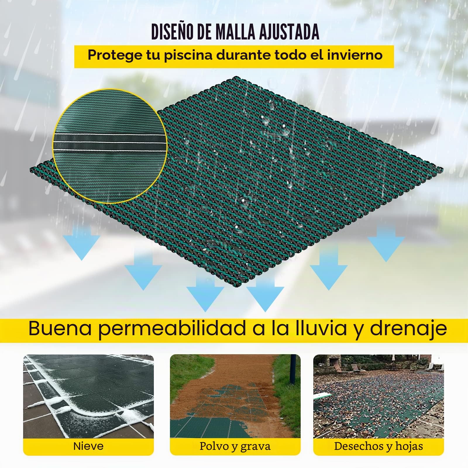 VEVOR Cubierta de Seguridad para Piscina Tamaño de Cubierta 4,9 x 8,5 m Cobertor para Piscina Rectangular Tamaño de Piscina 4,3 x 7,9 m Lona de Piscina para Piscinas Enterradas de Hogar Jardín Hotel