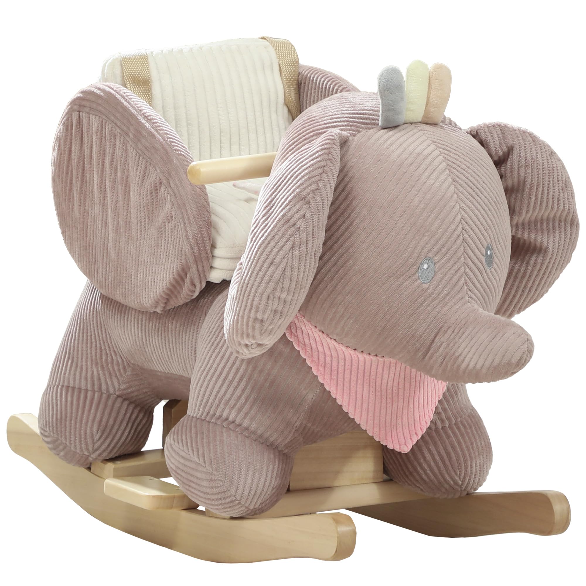 Qaba Elephant Baby Rocking Horse, Plush Stuffed Animal Rocker with Realistic Elephant Sound and Safety Belt, Kids Ride on Rocking Horse for Toddlers