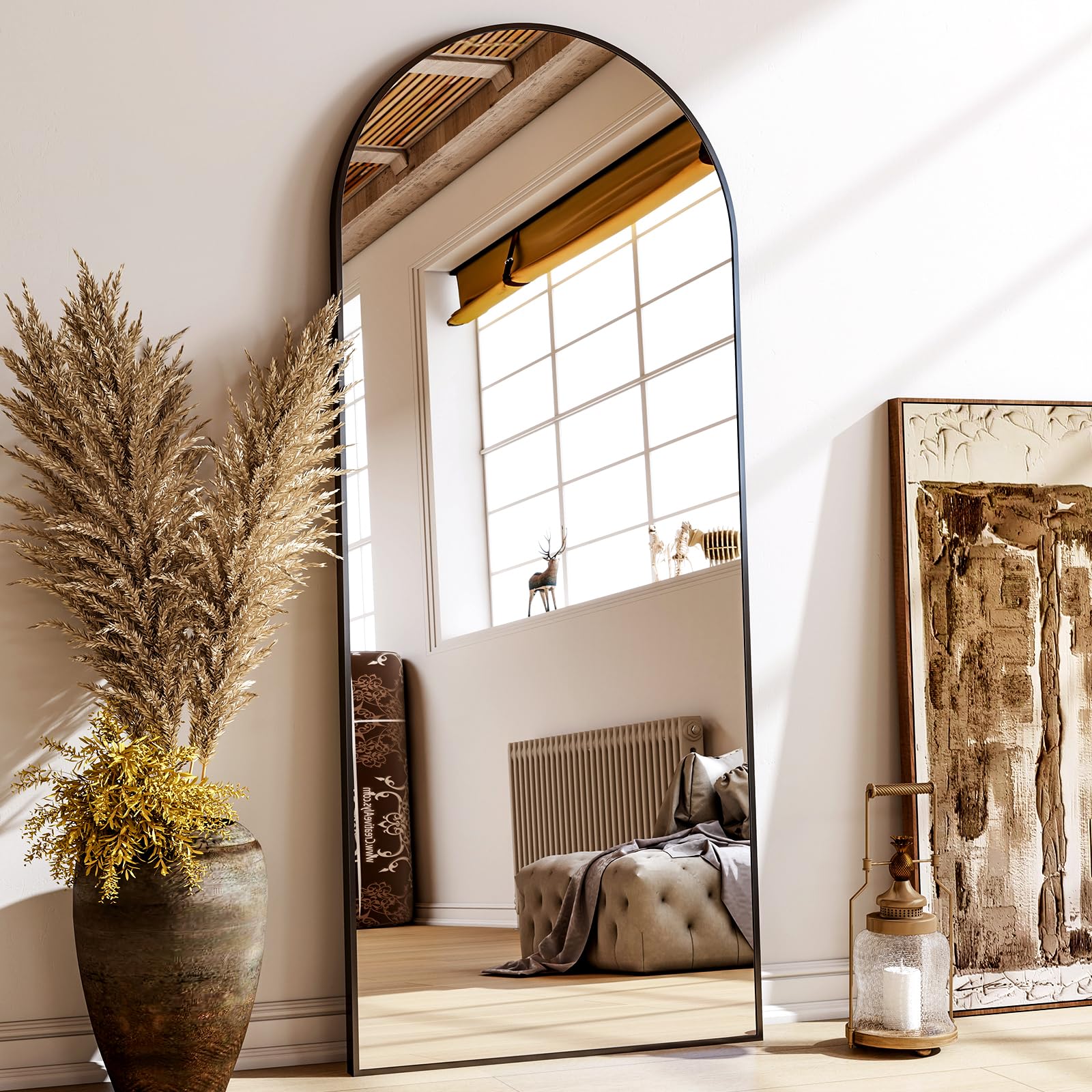 24x68 Arched Full Length Mirror Floor Mirrors with Aluminum Alloy Frame Free-Standing Wall Mounted Floor Mirrors or Large Dressing Mirror, Black Mirror Full Length