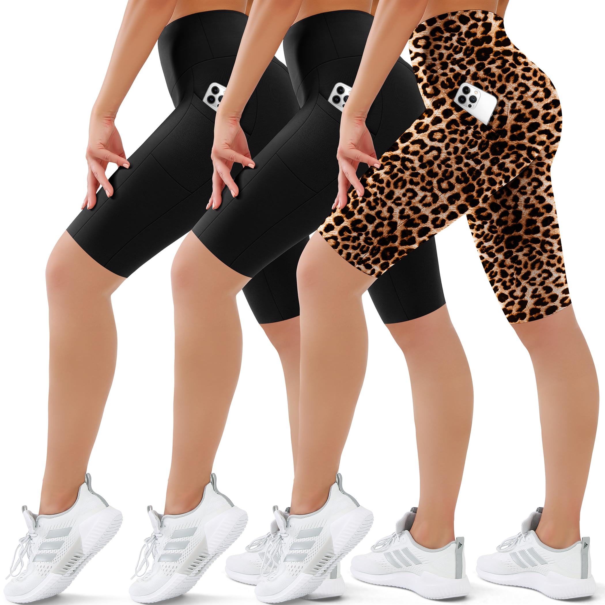 SUNCLOVE 3 Pack Biker Shorts for Women Tummy Control Workout Yoga Gym Running Shorts with Pockets