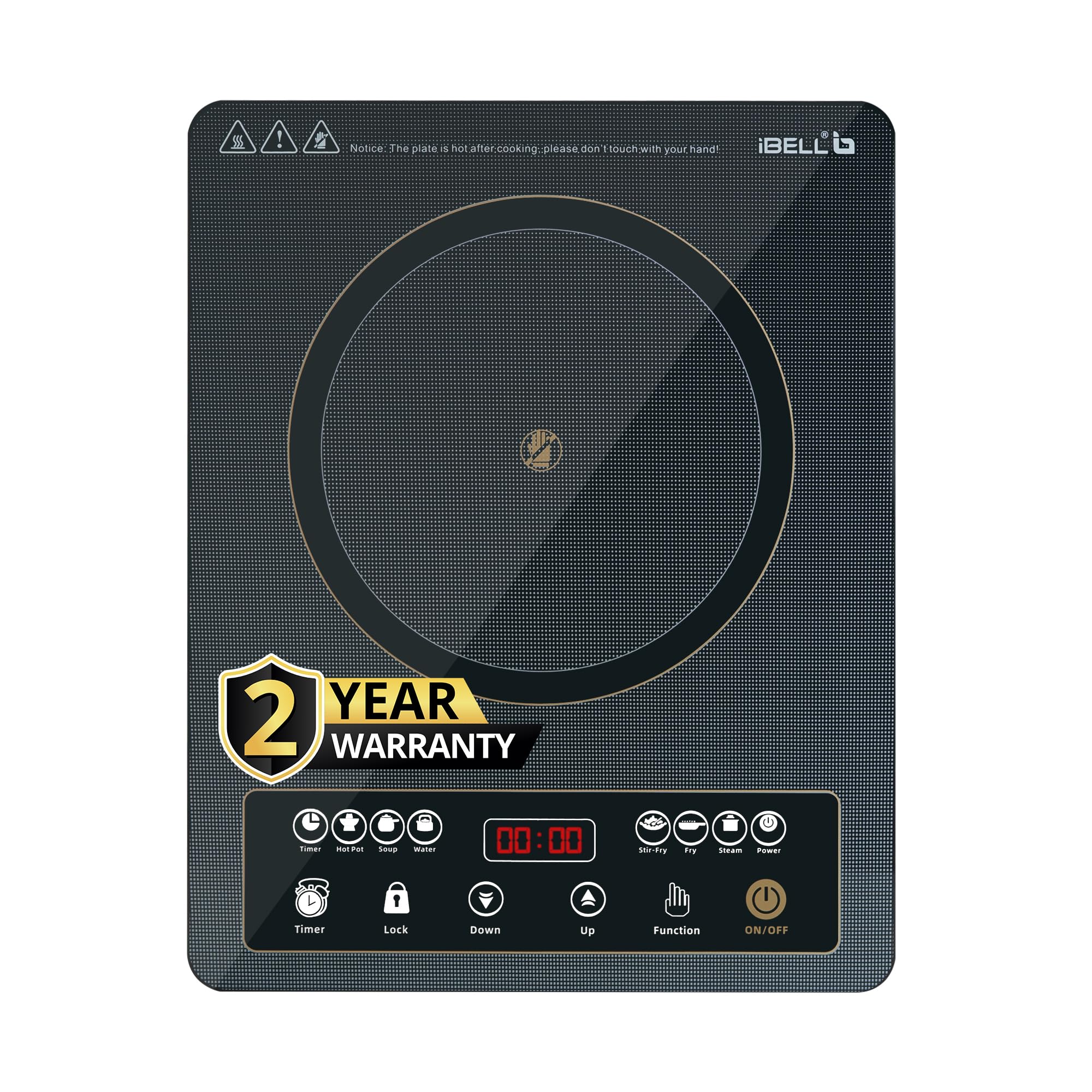 iBELL IBL CROWN 11 Induction Cooktop 2000W, Portable Electric Induction Cooker, Full Touch Control, 6 Preset Cooking Modes, Auto Shut-Off, Overheat Protection, Black, 2-Year Warranty