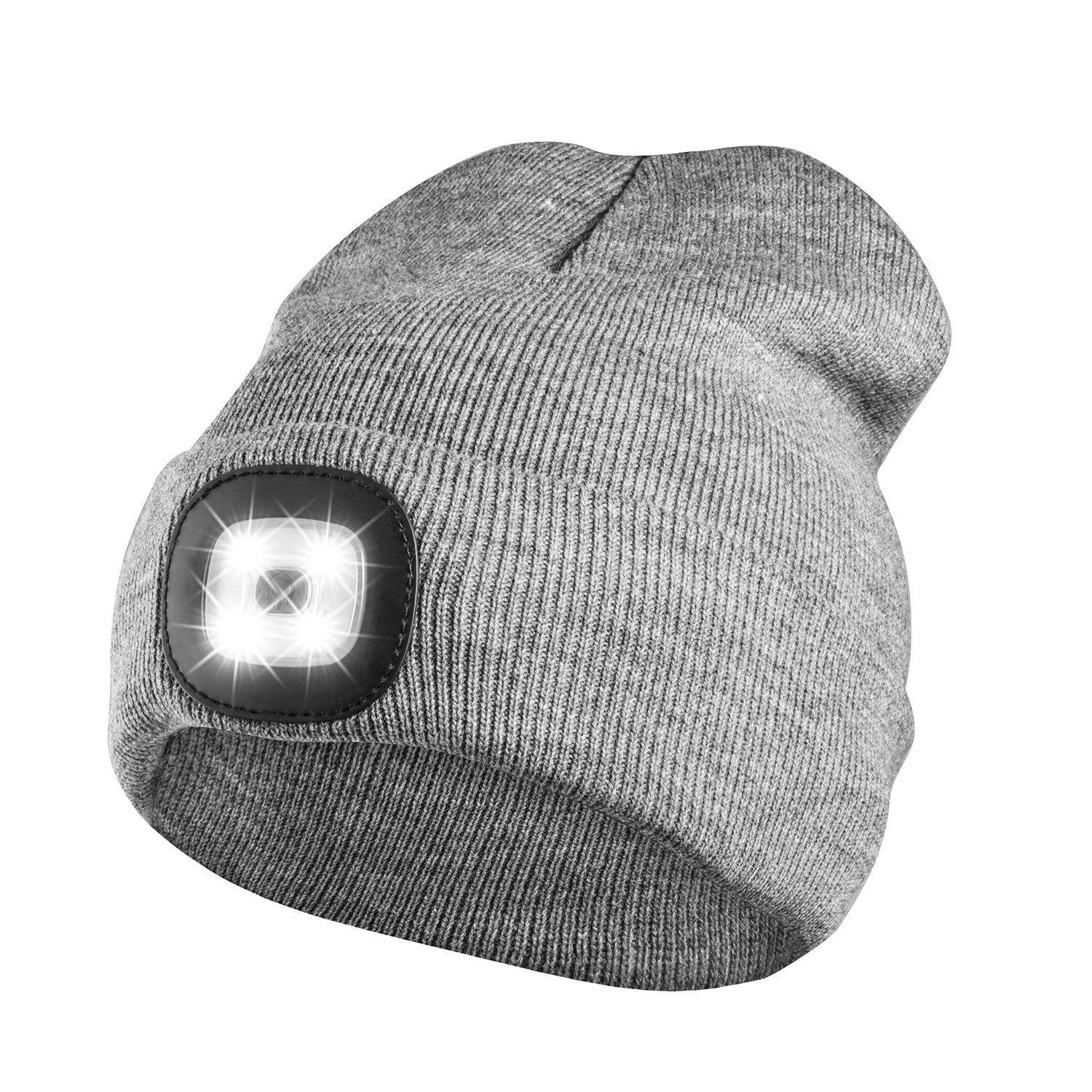 OMOUPRechargeable LED Beanie Hat with Light, OMOUP Hands Free Lighted Headlamp Hats, Winter Unisex Knit Headlight Cap Gift for Men and Women (Grey)