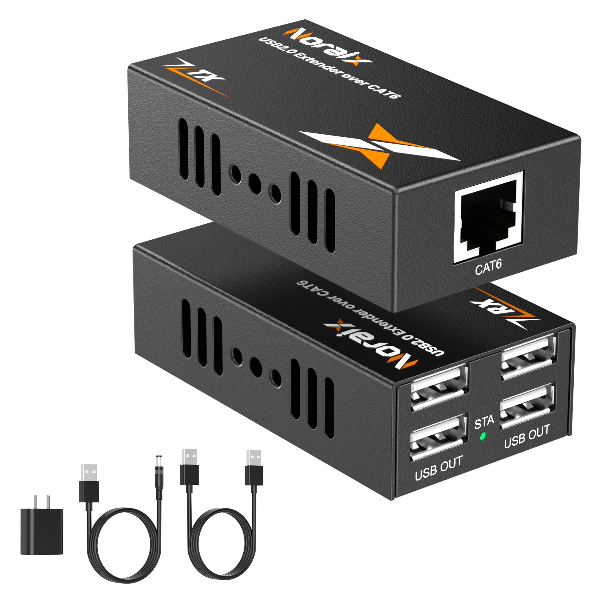 164ft/50m USB Extender Over Ethernet Cat6/7, 4-Port USB2.0 Extender Kit