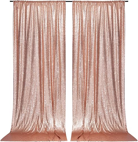 PartyDelight 2 paneles de cortinas de fondo de lentejuelas brillantes color oro rosa de 5 x 10 pies para decoración de bodas, fiestas y habitaciones.
