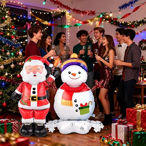 Miniatura 6 de 2 globos de Papá Noel de 62 pulgadas, globos gigantes de Mylar de muñeco de nieve, suministros de fiesta de Navidad para cumpleaños, vacaciones