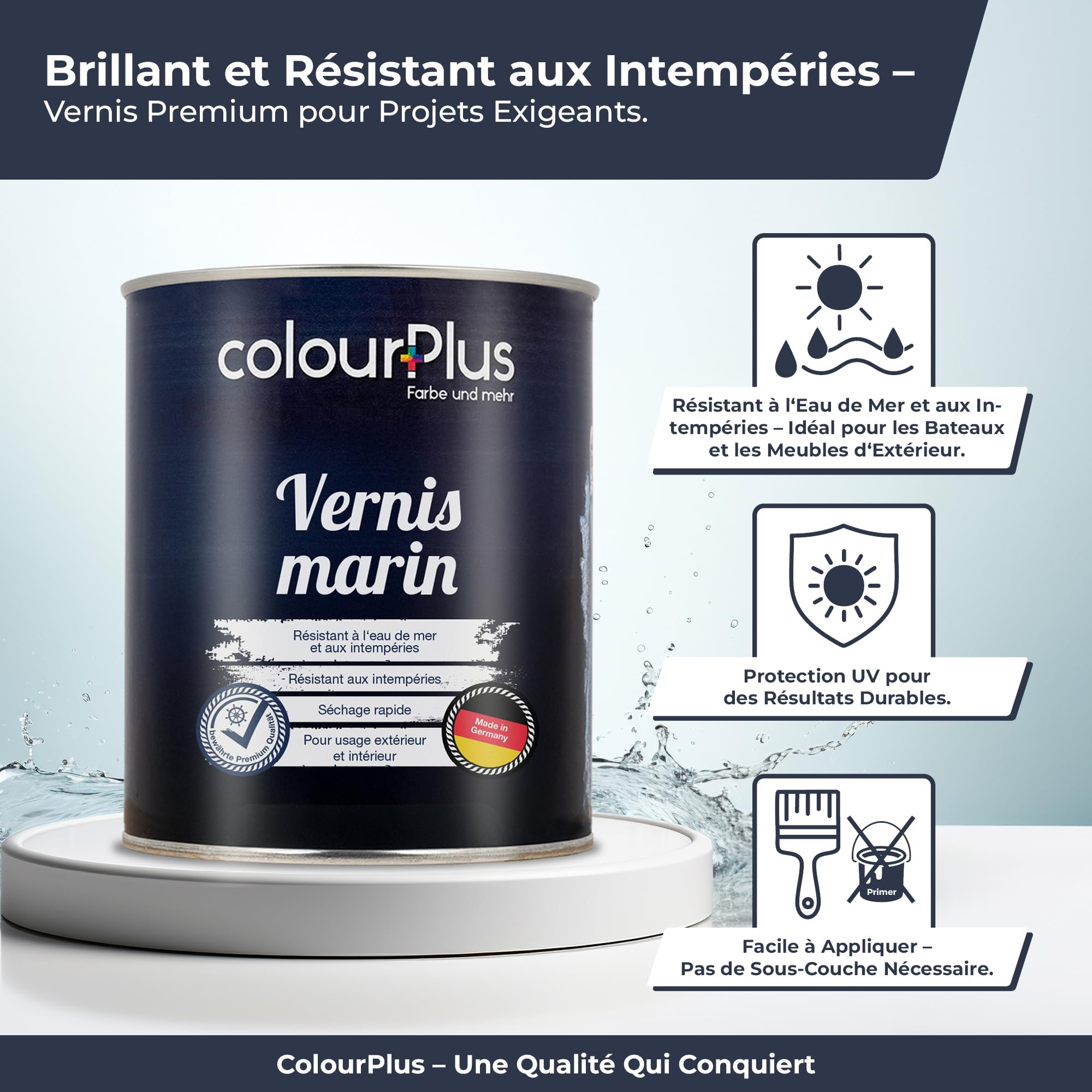 ColourPlus Vernis Marin 750 ml - Transparent - Vernis bois extérieur brillant, résistant à l'eau et intempéries | Pour bateaux, fenêtres, meubles et jardin | Résistant aux UV