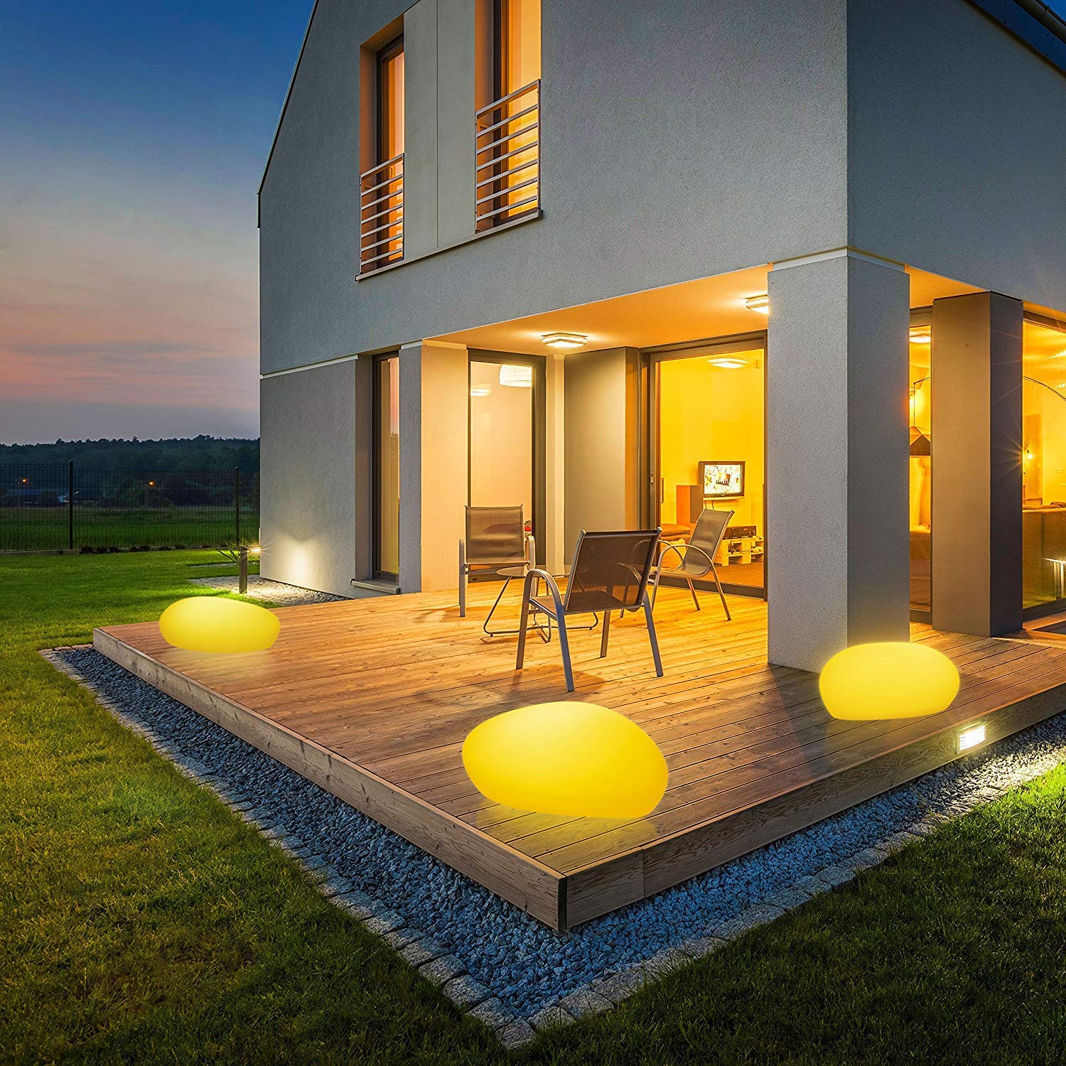 Deko-Stein mit LED Beleuchtung | kabellos | 8 Farben möglich | Solar | Kieselstein-Form | wasserdicht