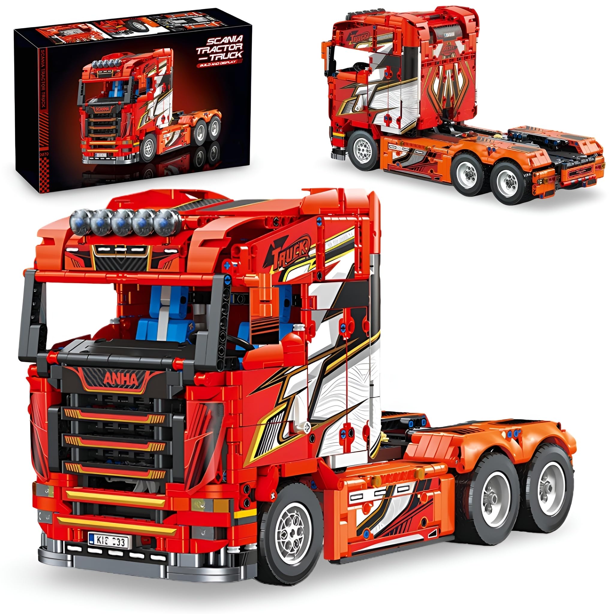Technik LKW Bausteine Set, 1708 Teile Tractor Bausteine Modell Bausatz, Tractor Truck Klemmbausteine, LKW Bausatz Modell Spielzeug, Geschenke für Erwachsene, Kompatibel mit L***