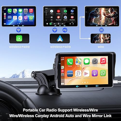 Miniatura 2 de Pantalla Carplay portátil para automóvil, pantalla táctil Inexaccessories para automóvil, soporte estéreo inalámbrico Carplay y Android Auto,