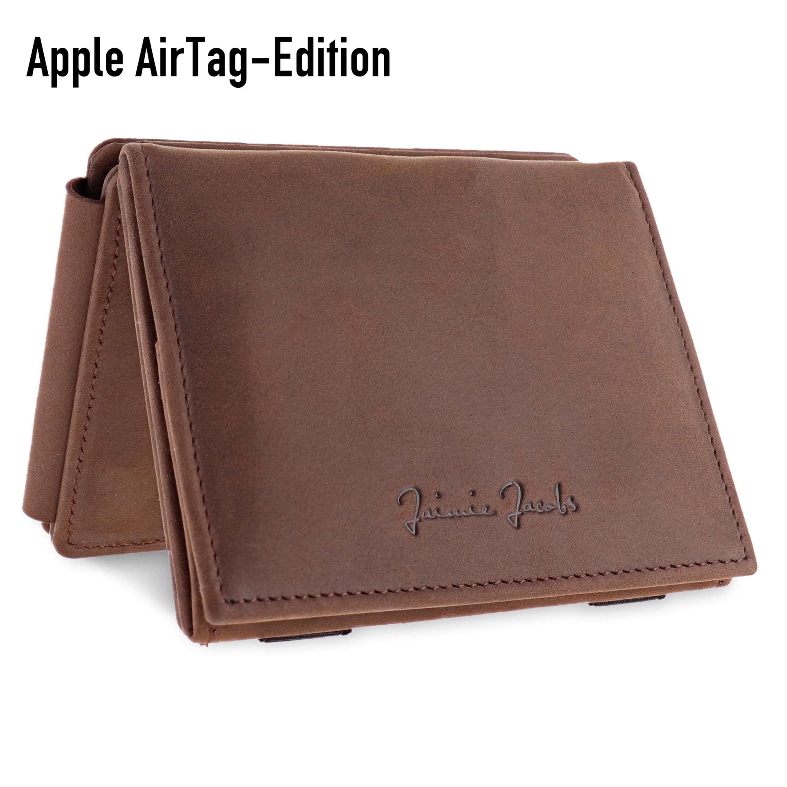 Jaimie Jacobs Flap Boy XL AirTag-Edition mit Gravur Magic Wallet mit Münzfach Leder (Büffelleder Braun)