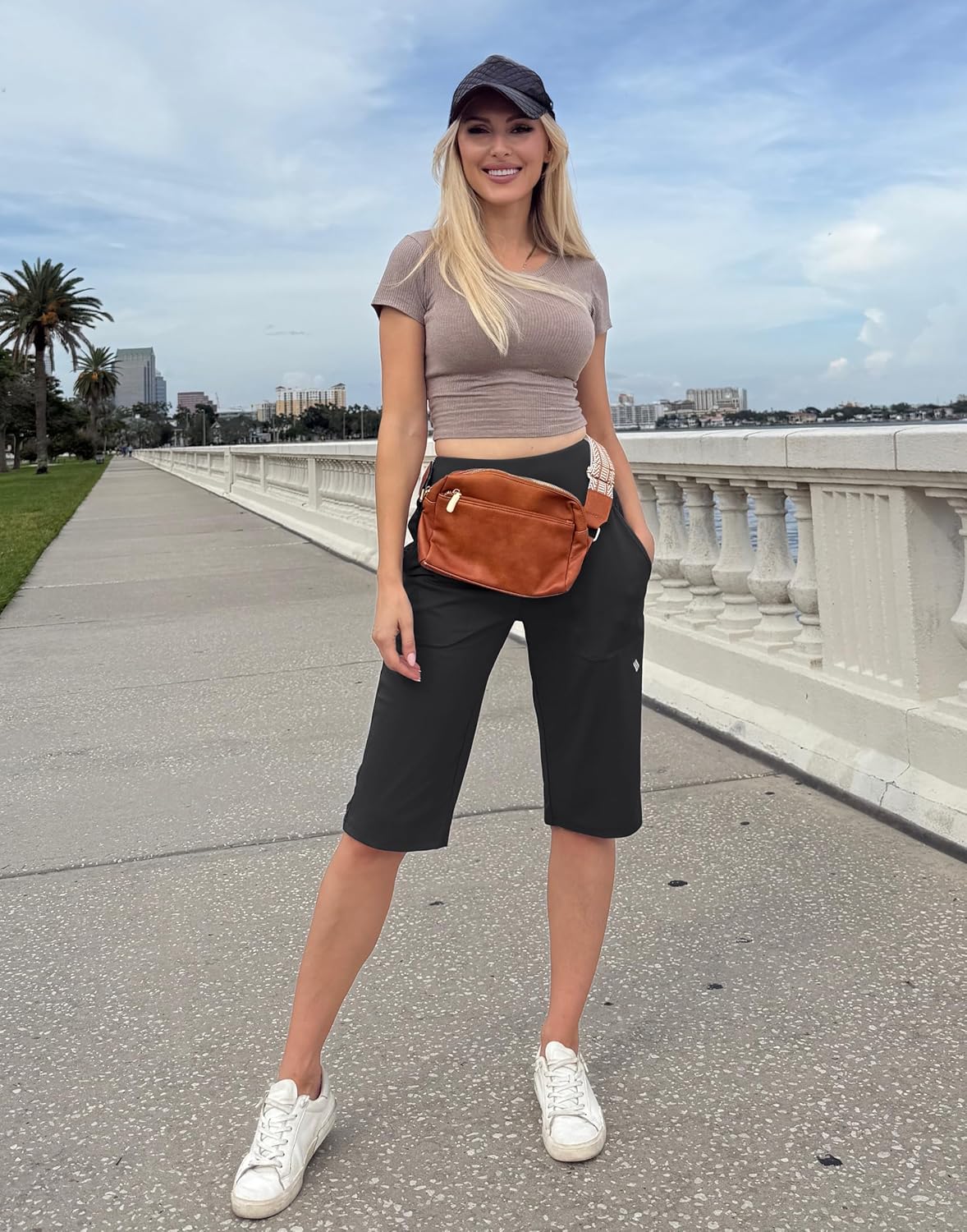 SANTINY 14" Shorts for Women Knee Length with Pockets High Waisted Stretch Long Bermuda Shorts for Summer Dressy Casual - Image 2