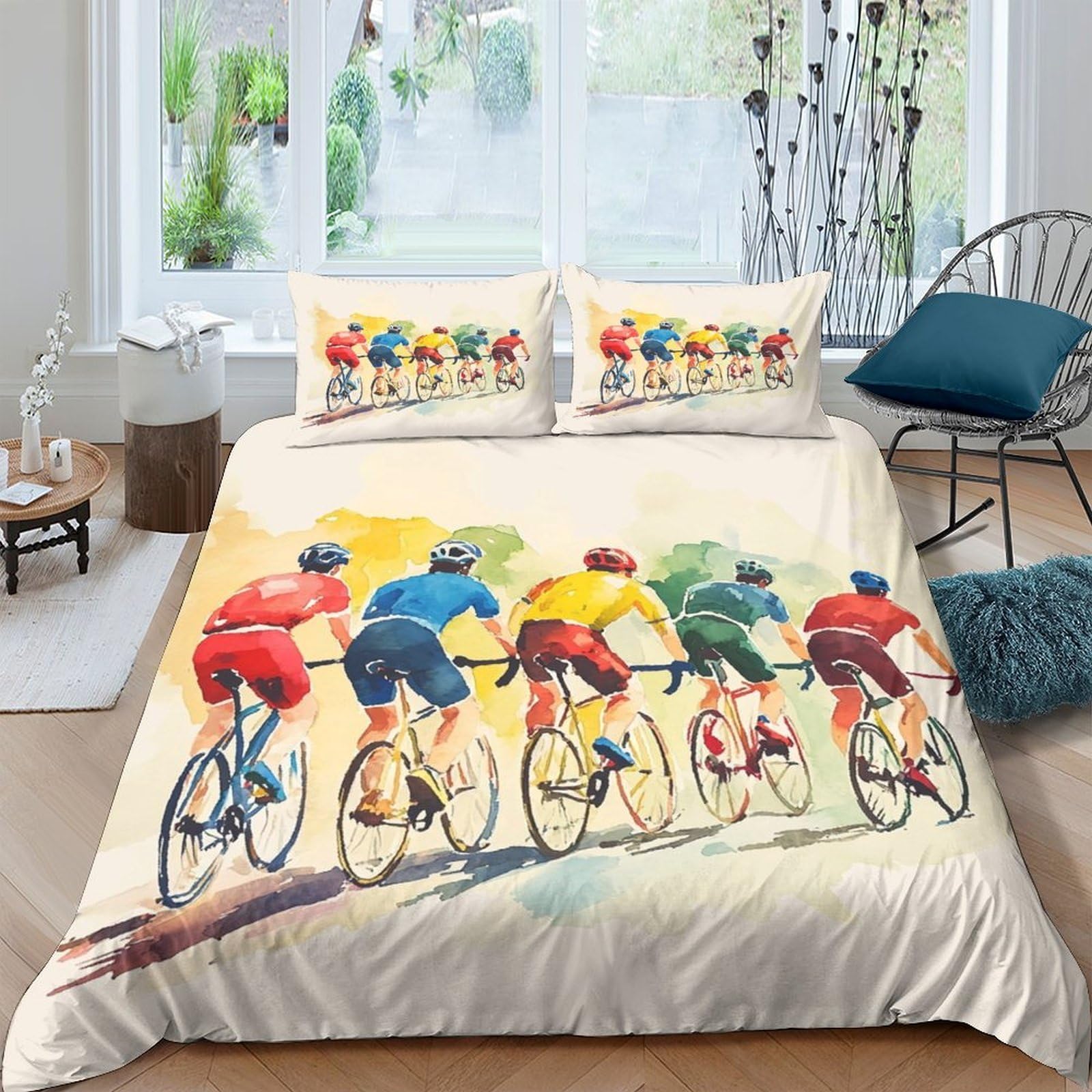 Ctjqhvkz Style-2 3D Printed Colorful Cyclist Fitted Sheet Microfiber Soft Breathable Bicycle Race Bed Cover For Bedroom Dorm Mattress Decor Single（135X200cm）