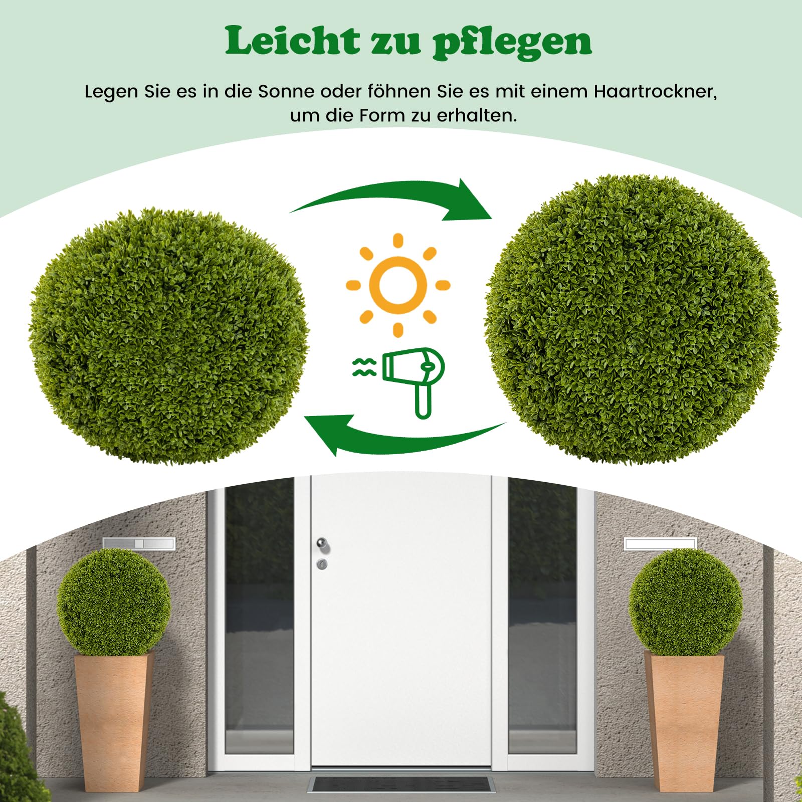 RELAX4LIFE 2er Set künstliche Buchsbaumkugel, Kunstpflanze Buchsbaum Kugel Ø 50 cm, Buchkugel Dekopflanze UV-beständig, Künstliche Kugelpflanzen wie echt für Zuhause, Garten, Büro, Grün (50 x 50 cm)