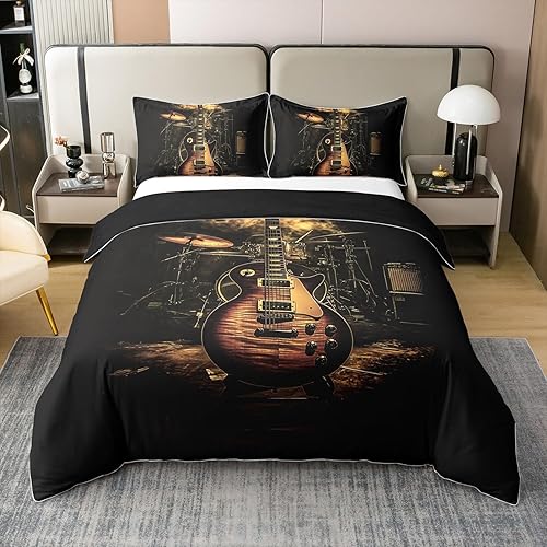 Miniatura 20 de Juego de ropa de cama de cinta musical retro, tamaño matrimonial, radios vintage, 100% algodón, funda de edredón de casete de audio de los años 80,