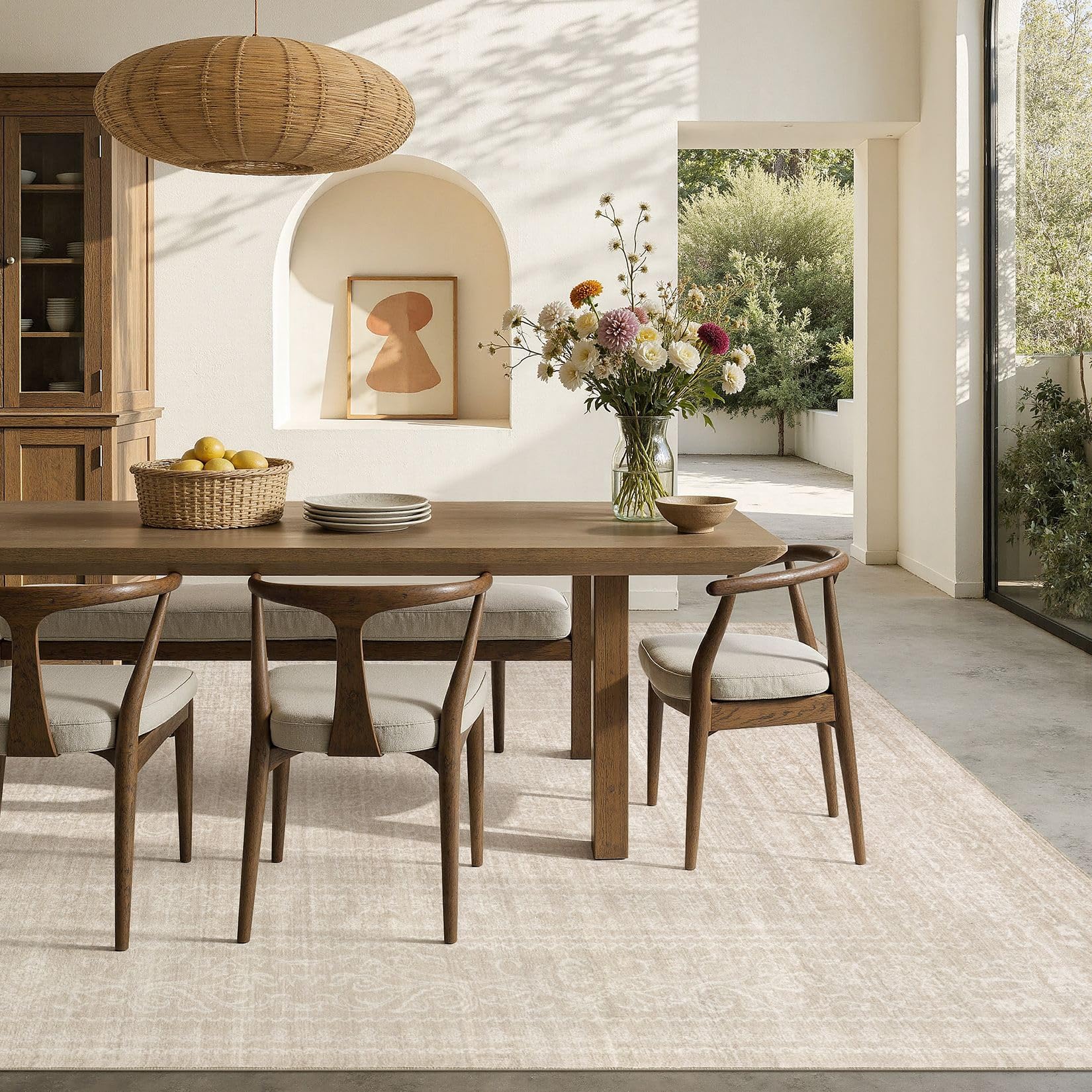 5x7 Area Rugs Living Room: Washable Large Vintage Beige Rug Neutral Non-Slip Soft Stain Resistant Indoor Carpet for Bedroom Nursery Dining Room Under Table Bed Home House Office Playroom — view 6