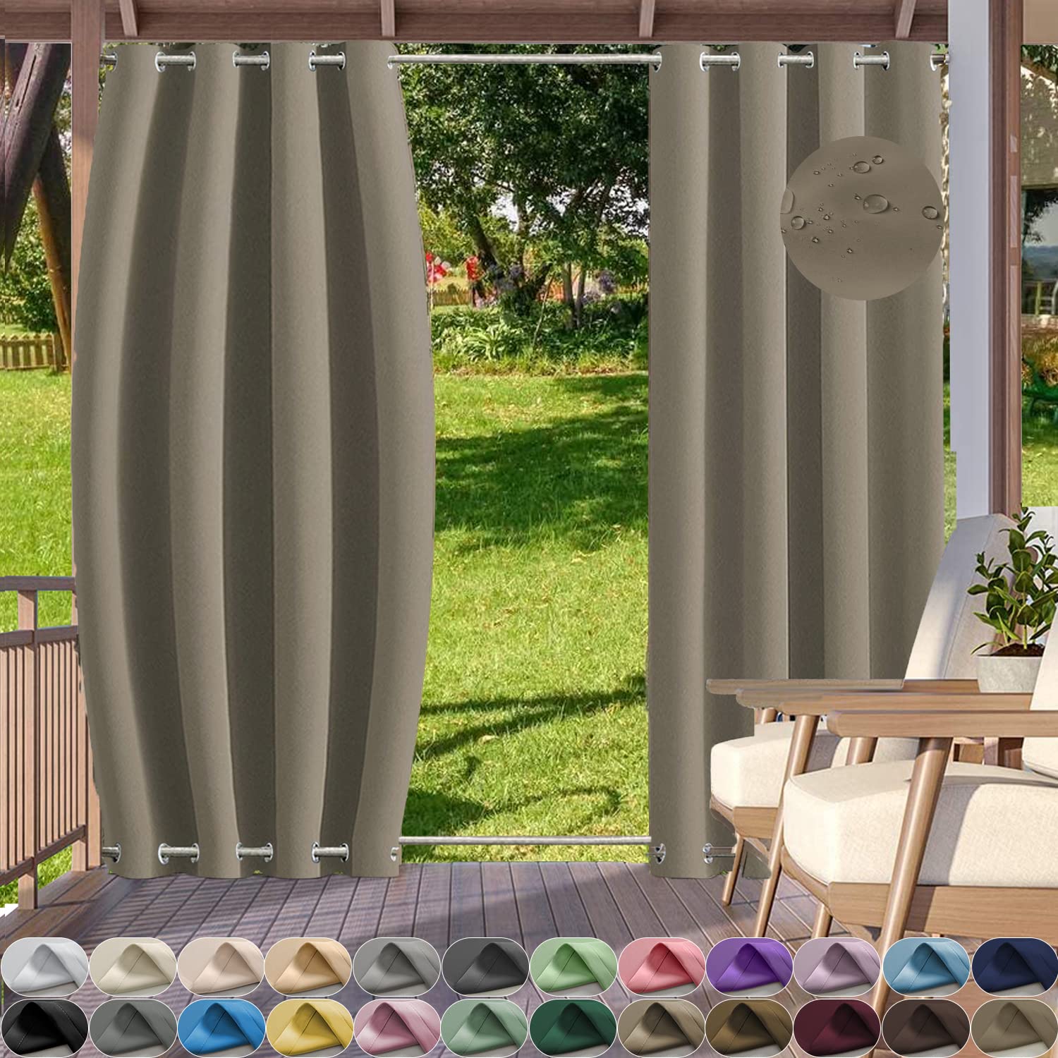 YangAera Outdoor Curtains with Double Grommet Top and Bottom, Waterproof Windproof Blackout Privacy Protected Curtain for Gazebo/Garden/Balcony/Pergola/Patio-1 Panel-W 119.7" xD 102" -Color6