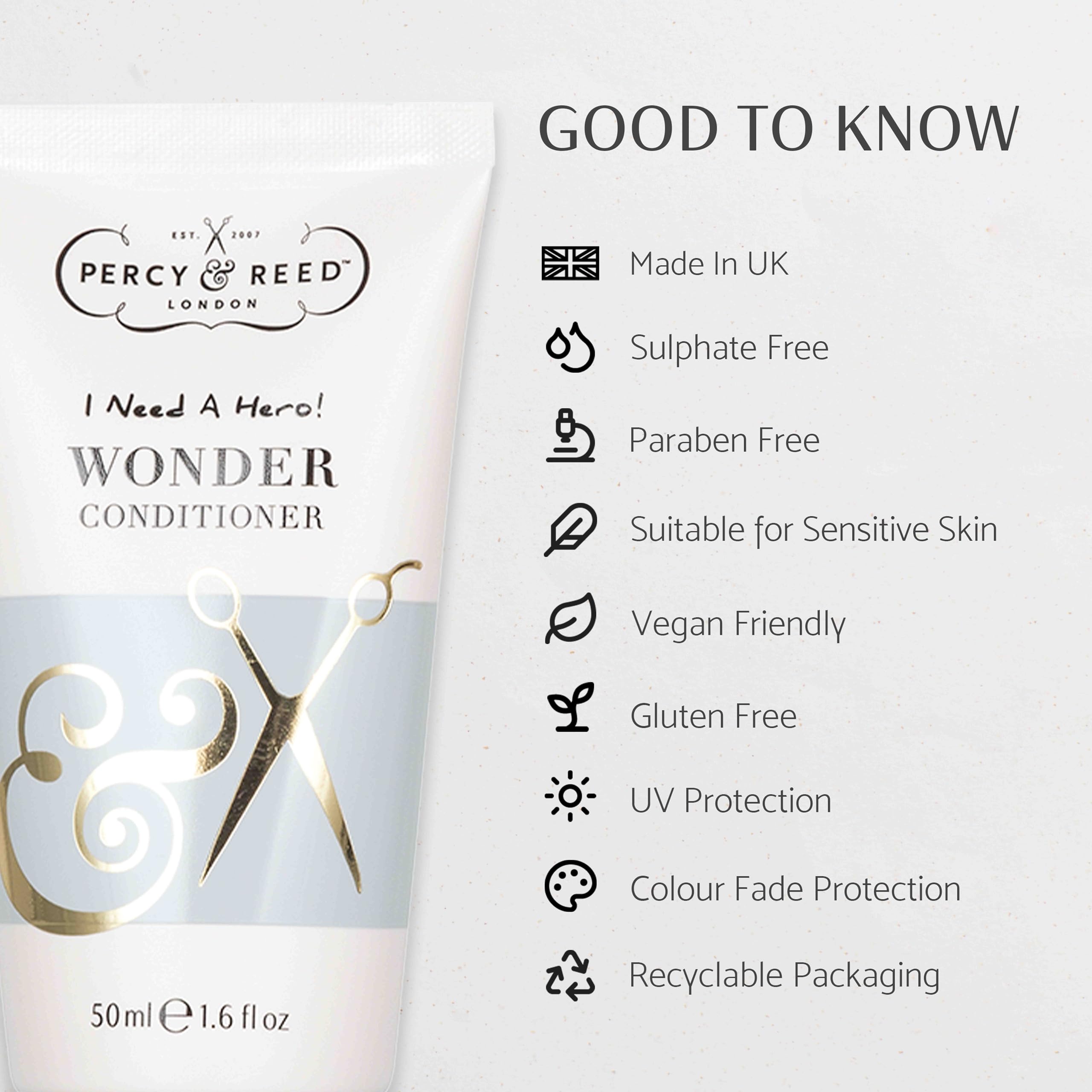 Percy & Reed I Need A Hero! Wonder Conditioner - Moisturises, Soothes, Rehydrates for Radiant Healthy Hair. Free from Sulphates, Parabens & Gluten. Dermatologically Tested. Vegan Friendly - 50ml - Image 4