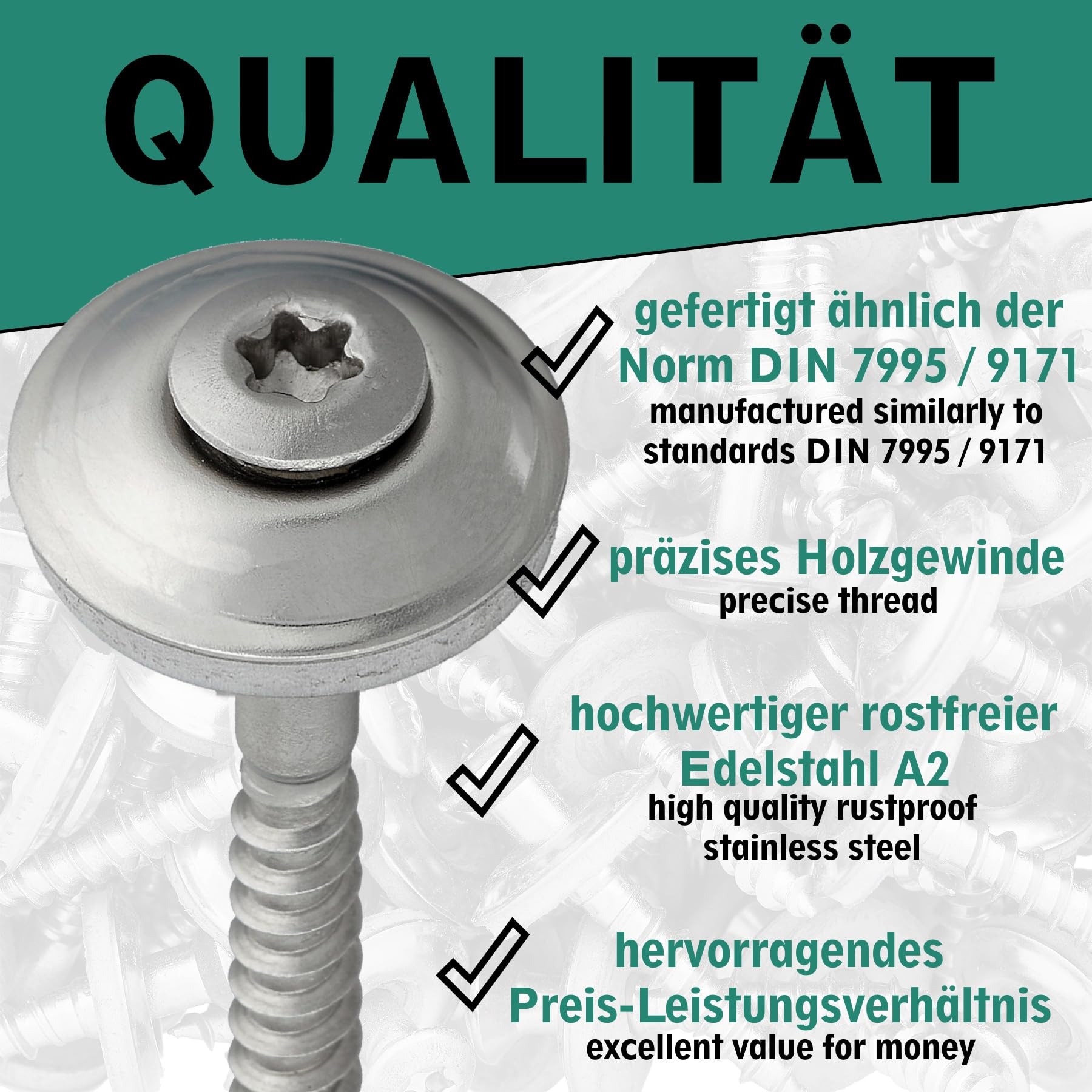 DSM viti per lattoneria con rondella di tenuta 20 mm e attacco Torx TX20 – 4,5 x 80 mm 500 pezzi – acciaio inox A2 antiruggine – [TrueSpec] sim. DIN 7995/9171 – viti per lamiera e trapezio tetti