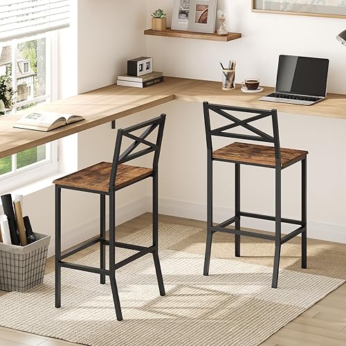Miniatura 6 de Taburetes de bar, juego de 2 sillas de bar con respaldo y reposapiés, taburetes de barra de mostrador de 26 pulgadas de alto, sillas de bar de