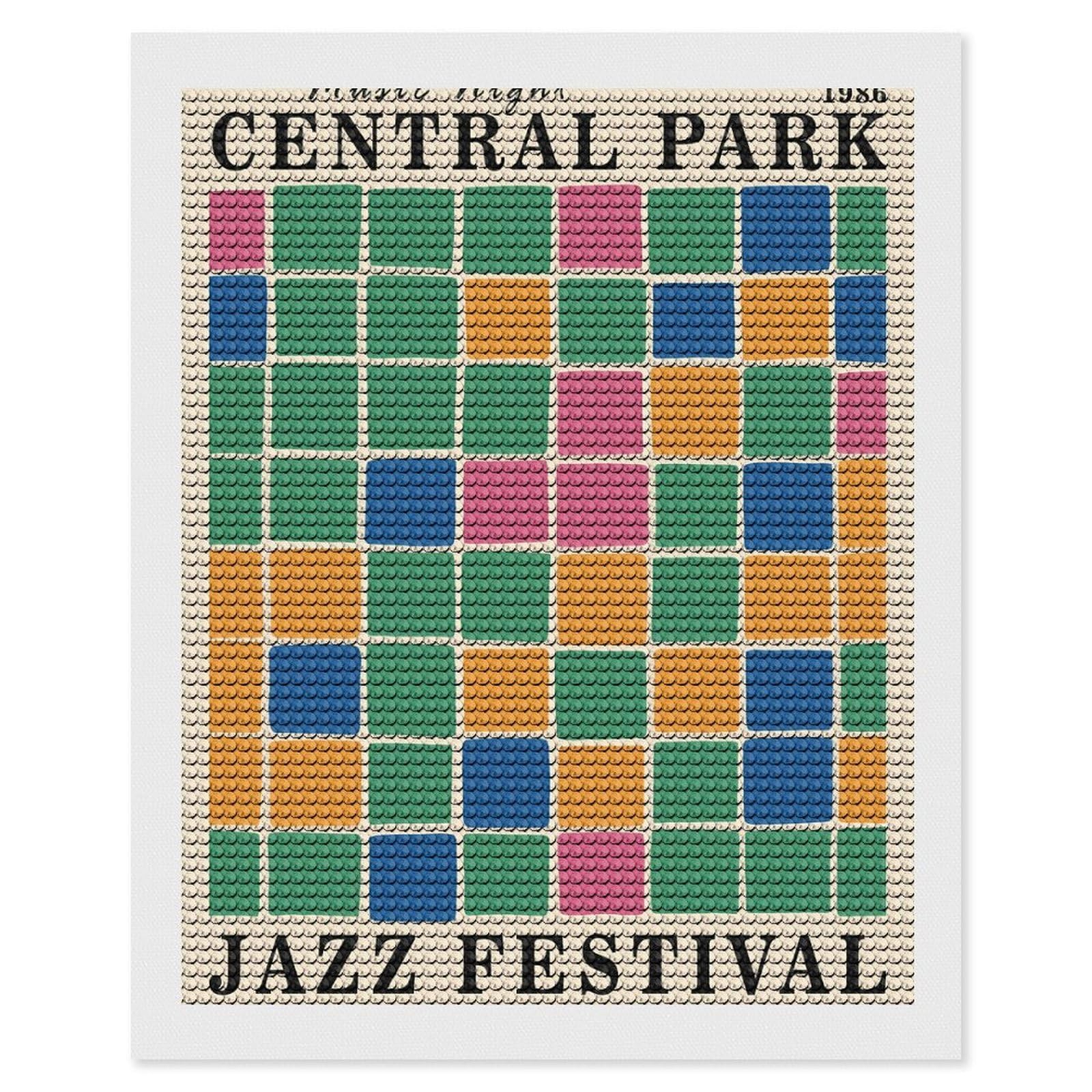 Junmoney Central Park Jazz Festival (2) Diamond Painting Set 16"x20", Stress Relief Craft, Easy to Enjoy, Vintage Style Decor, Festive Craft Gift