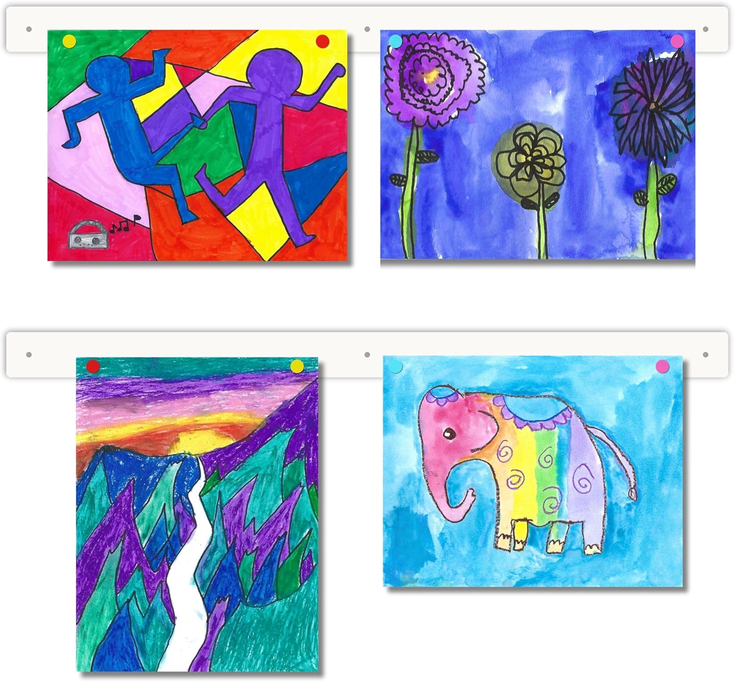 Magnetic Art Display for Kids Artwork - Kids Art Display - Artwork Display for Kids Art for Wall - Picture Hanging System - Display Children Artwork - Magnet Bar (White, 23in)