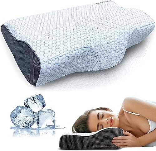 Almohada para dormir de espuma viscoelástica de contorno, almohada cervical ergonómica para aliviar el dolor de cuello, almohada de tracción