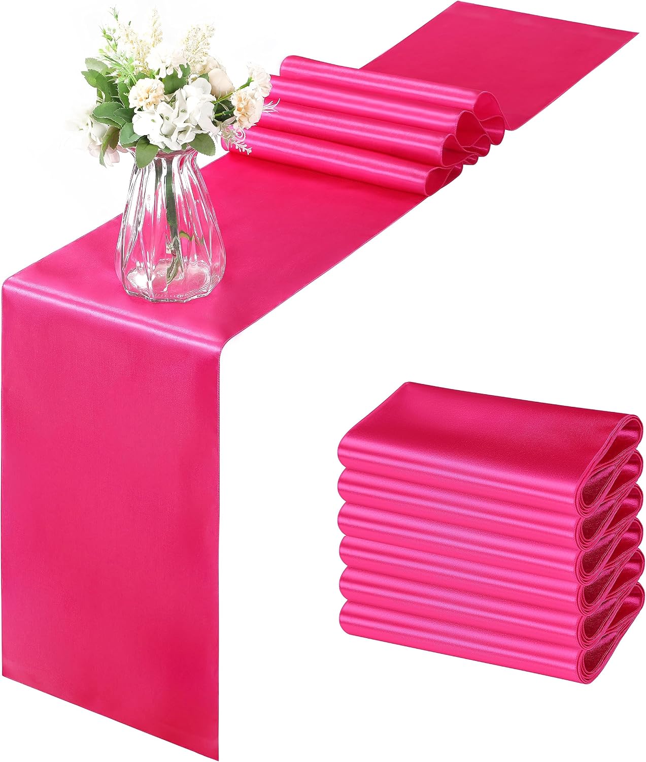 Horbaunal 6 Pack Satin Runners 12 x 72 Inch Bright Silky Smooth Satin Table Runners for Birthday Wedding Party Banquets, Red