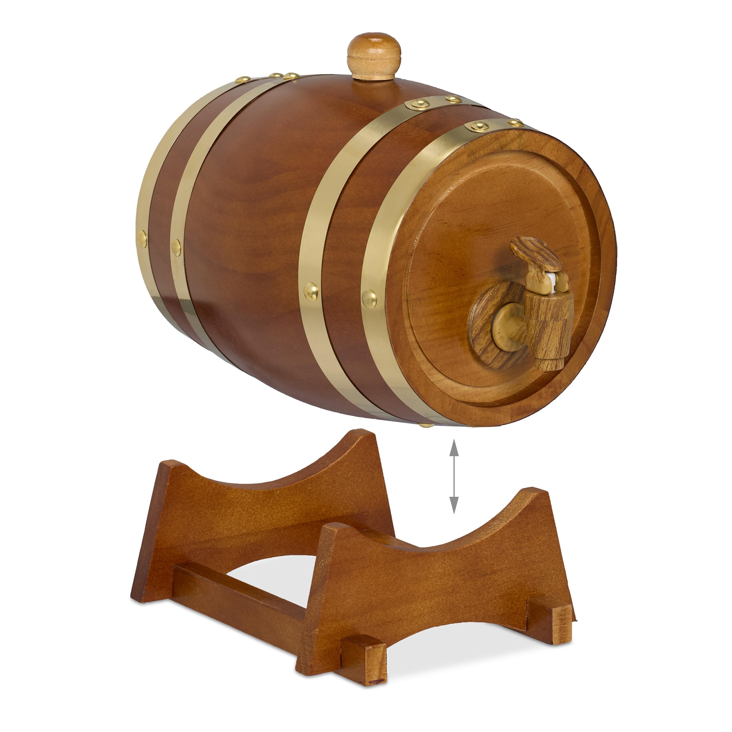 Relaxdays Fût 1,25 l, en Bois, Robinet, Support, pour Stocker Votre vin ou spiritueux préféré, Marron foncé