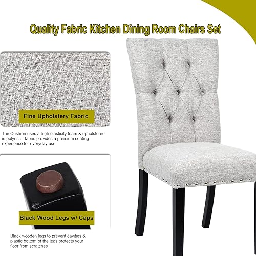 Miniatura 5 de asunflower Juego de 2 sillas de comedor de tela con respaldo alto, modernas sillas tapizadas para comedor con patas de madera, color gris