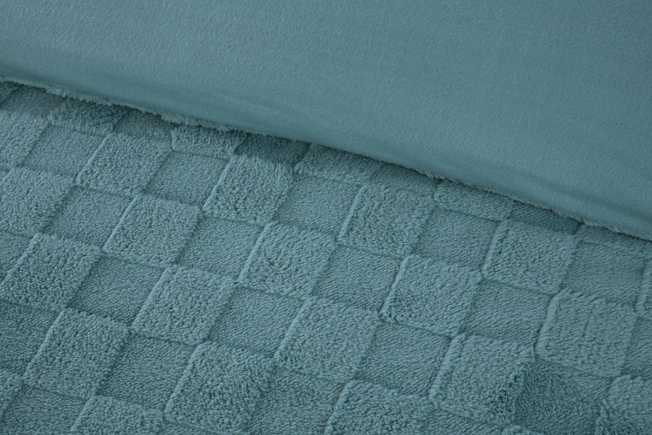 Rapport Home Luxury Check Textured Teddy Fleece Duvet Cover Set - Double, Duck Egg - Ultra Soft & Cosy Winter Bedding - Includes Matching Pillowcases