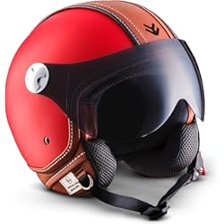 Cascos Para Motos Abiertos Retro ARMOR Helmets AV-84 Casco Moto Demi Jet, Rojo/Vintage Deluxe Rojo, S (55-56cm)