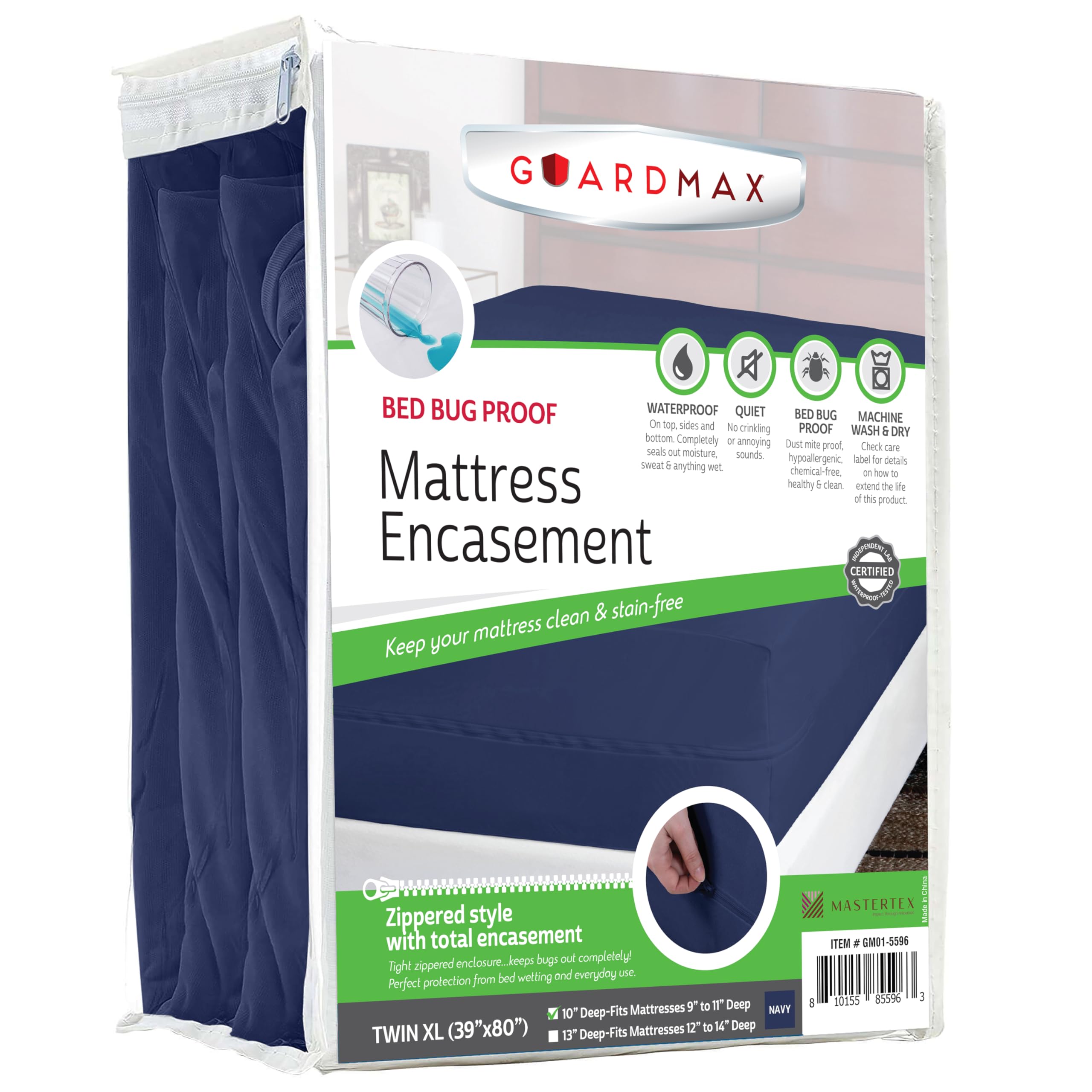 Guardmax Jersey Knitted Twin XL Zippered Mattress Encasement - Waterproof & Bed Bug Proof Mattress Protector - Comfortable, Soft, and Noiseless Zippered Bedding - Dust Mite Proof (39 x 80 x 10)