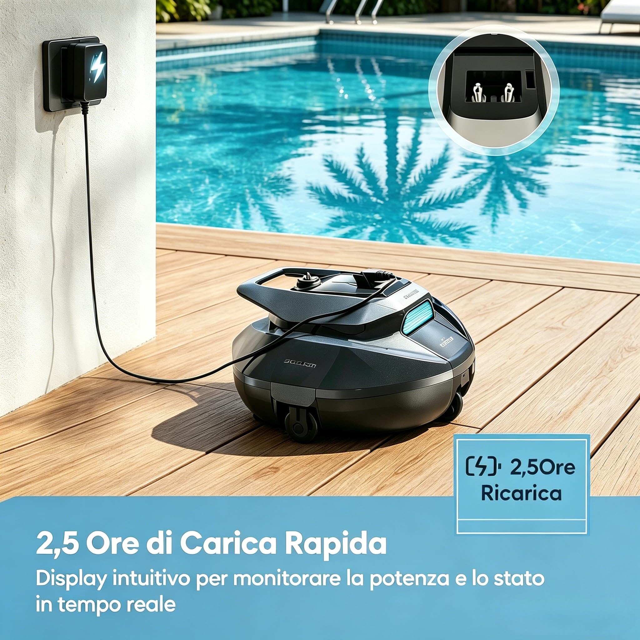 Robot Piscina Pooleco 10s, Robot Pulitore per Piscina Senza Fili 90min, Controllo Via Applicazione e a Distanza, Auto-Parking, per Tutte Le Superfici di Piscine Fuori Terra e Interrate Fino a 80㎡