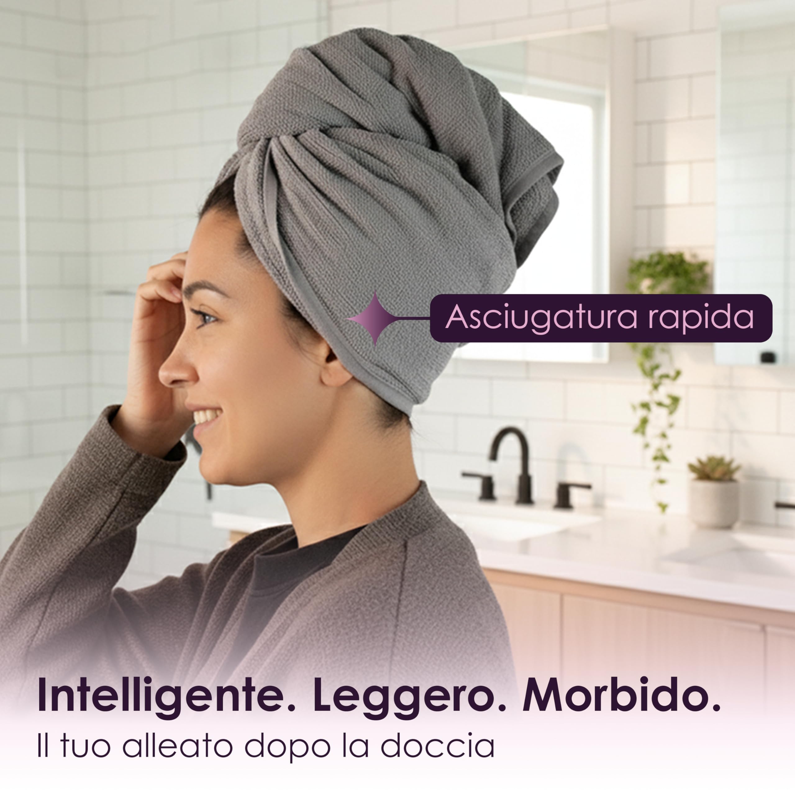 Generico Turbante Asciugacapelli in Microfibra 65x25 Cm Morbido e Assorbente con Bottone Antiscivolo