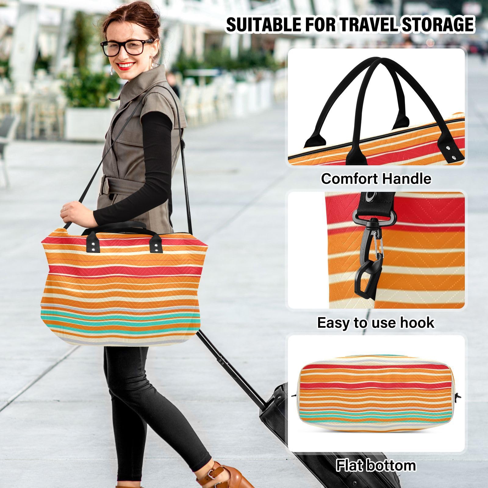 Duffel Bag Set Dual Bag Set Onda Trapuntato Trolley Manica Alla Moda Storage, Strisce Fiesta, One Size, Classico