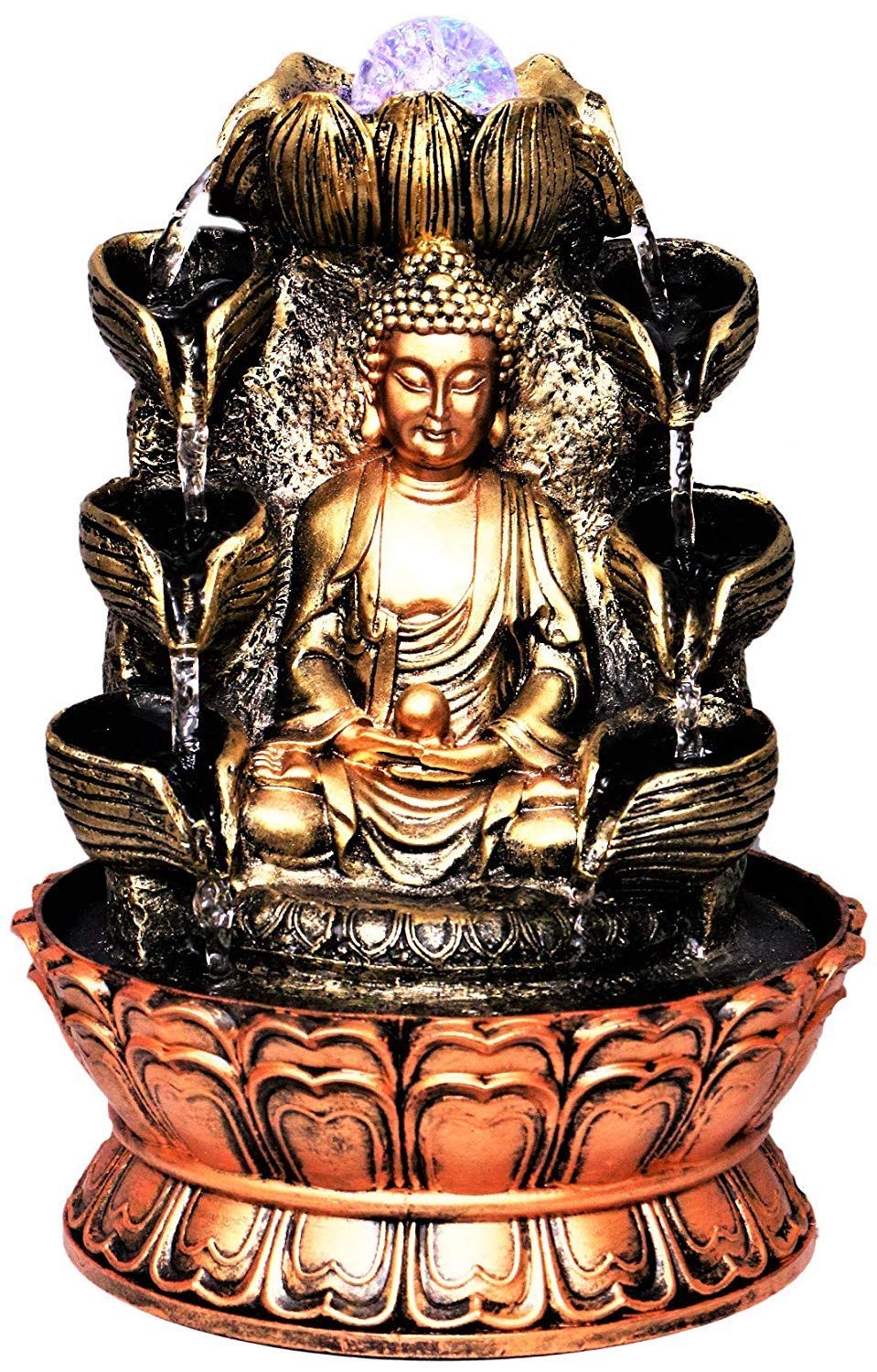 SahaCreations Water Fountain with Multicolor LED Lights, Motor Pump with Water Flow Control Switch and Crystal Ball, 30 x 20 x 20 cm