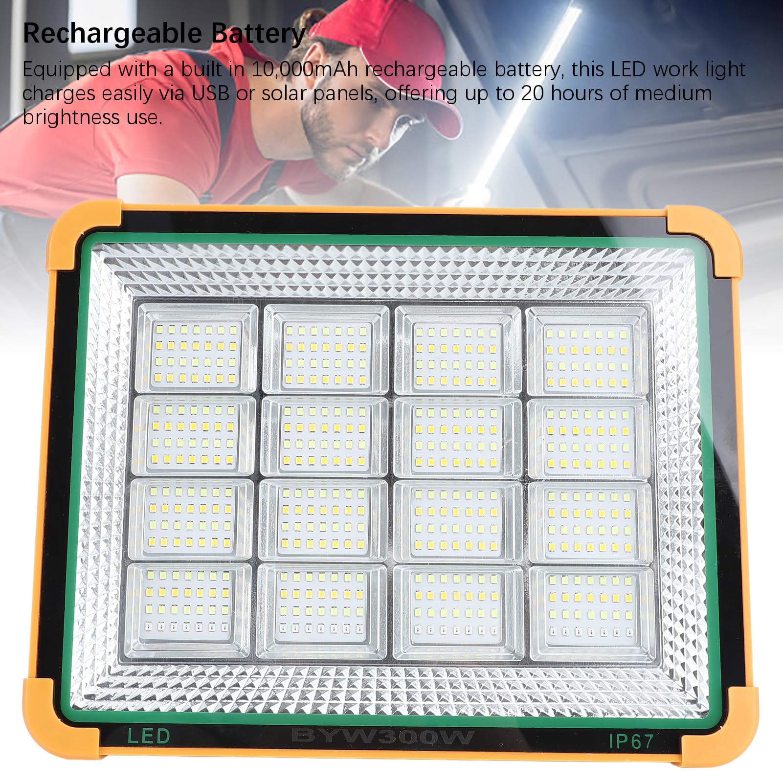 LED EMERGENCIA DE EMERGENCIA COMENTACIÓN DE 300W 25000LM 10000MAH Batería 448 Cuentas 4 Modos USB Recargable IP65 con Luz Solar Trabajo Solar