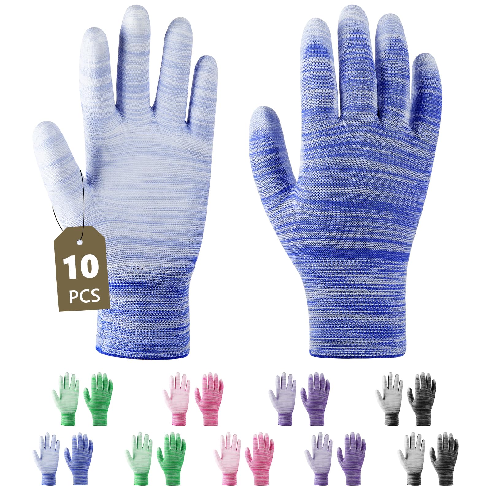 Ainiv 10 works Stripe Gardening Gloves for Women PU Coated Polyester Knitting, Non-Slip Grip, Breathable, Flexible, Reusable