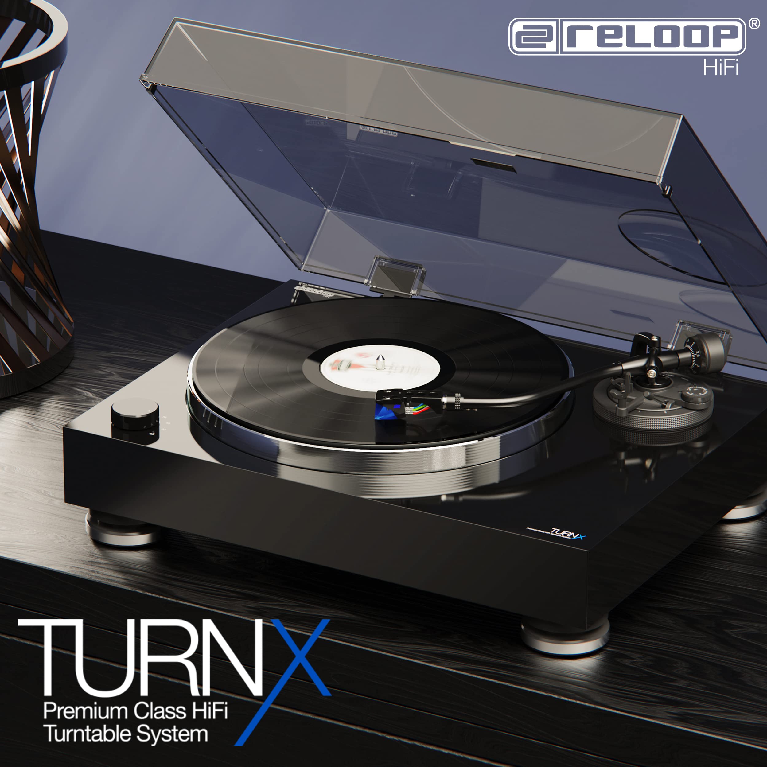 Reloop Turn X - Premium HiFi-Plattenspieler Inkl. Ortofon 2M Blue, High Torque-Direktantrieb, Präzise Rotationssteuerung, 3 Geschwindigkeiten, CNC-Aluminium-Druckgussteller, Anti-Skating, Schwarz