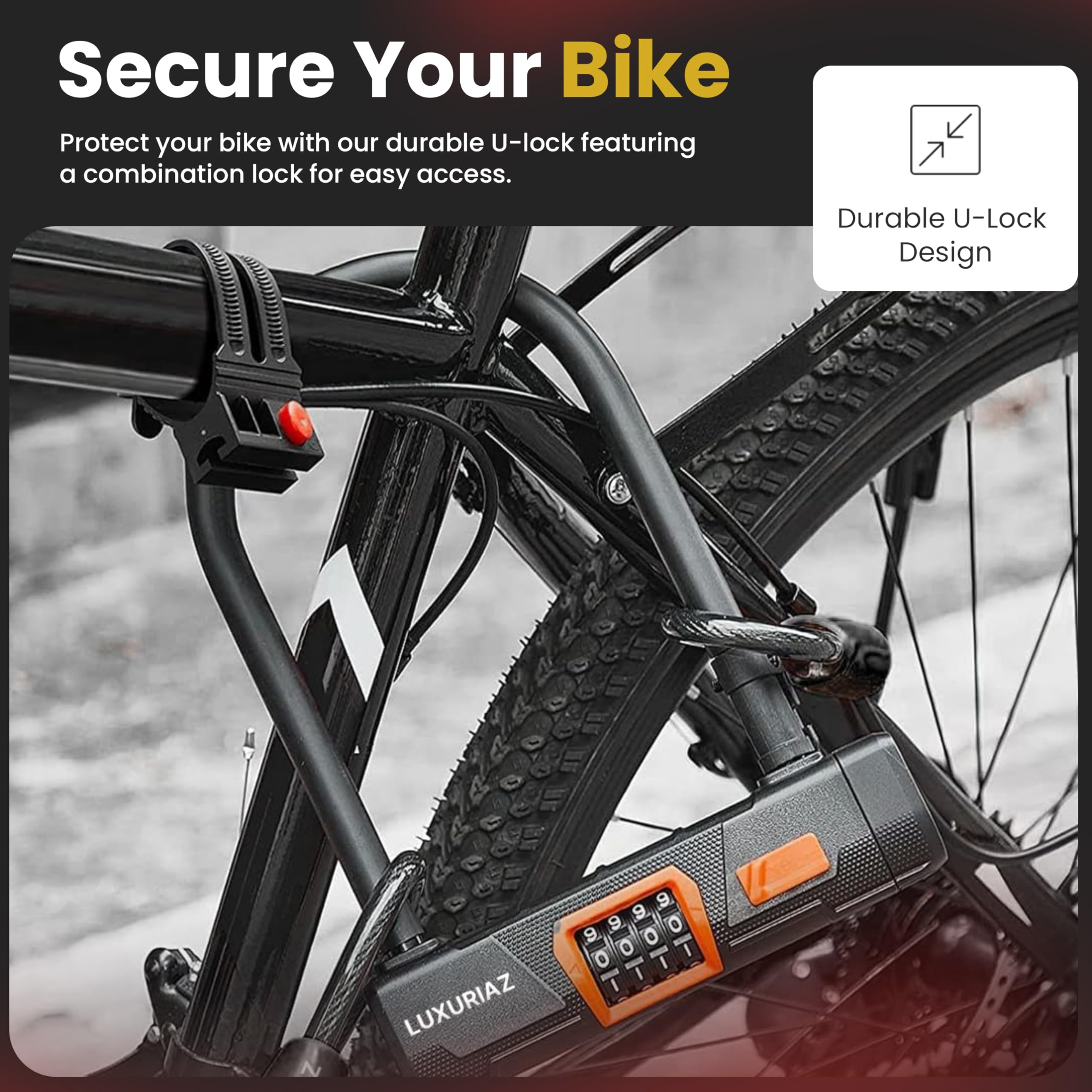 Candado en U resistente para bicicleta con cable de acero de 5 pies, candado antirrobo para bicicleta, código reajustable de 4 dígitos, seguro para bicicletas eléctricas, scooters y motocicletas
