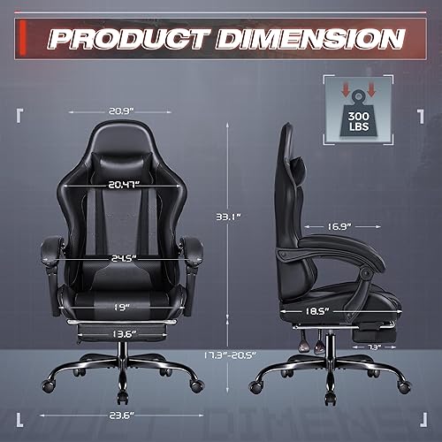 Miniatura 3 de Furmax Silla para videojuegos, silla de videojuegos con reposapiés y soporte lumbar de masaje, asiento giratorio de altura ajustable, silla de