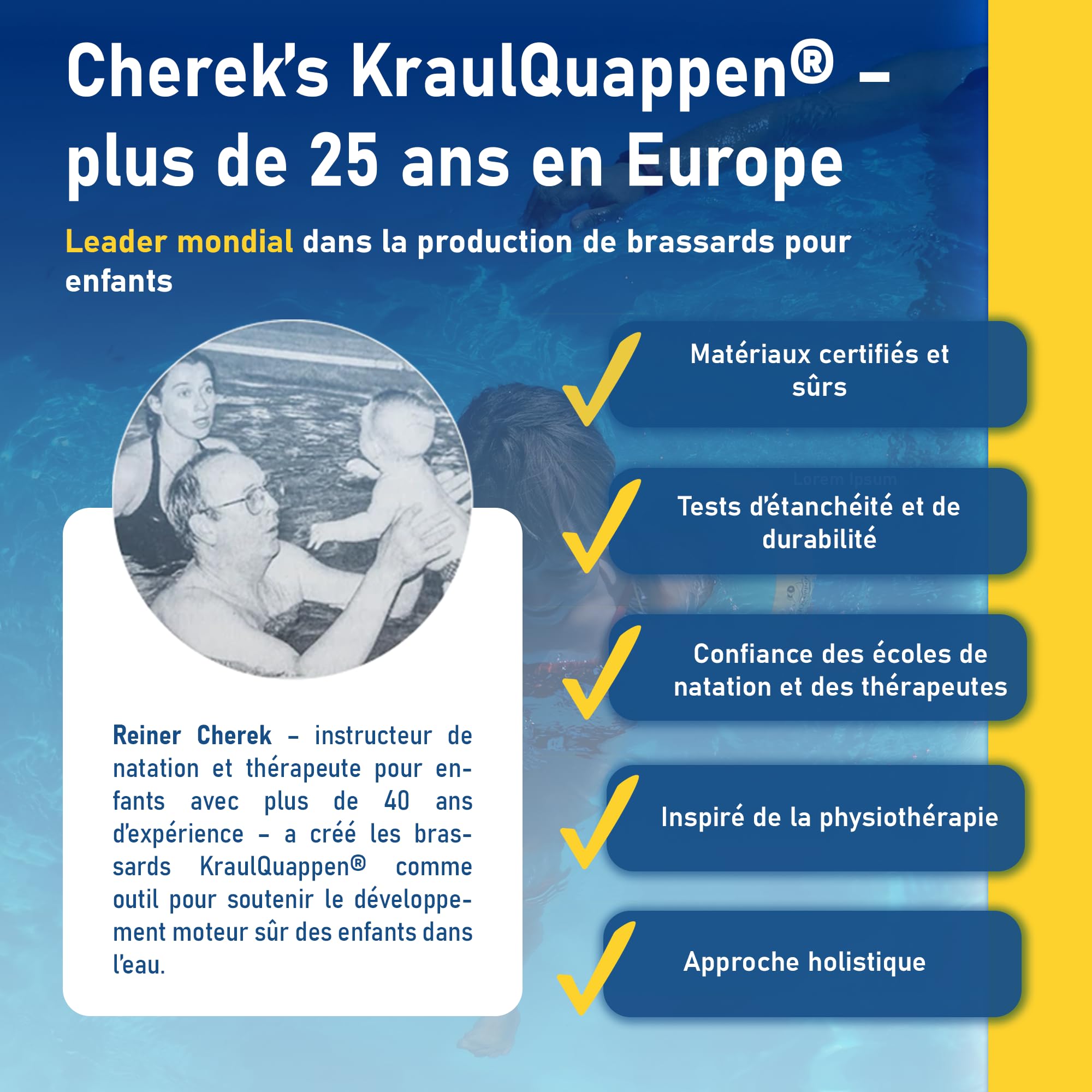 Cherek’s KraulQuappen Brassard de Natation pour Enfants Avancés - Aide à la nage compacte Jusqu’à 30 kg - Brassard avec Noyau en Mousse