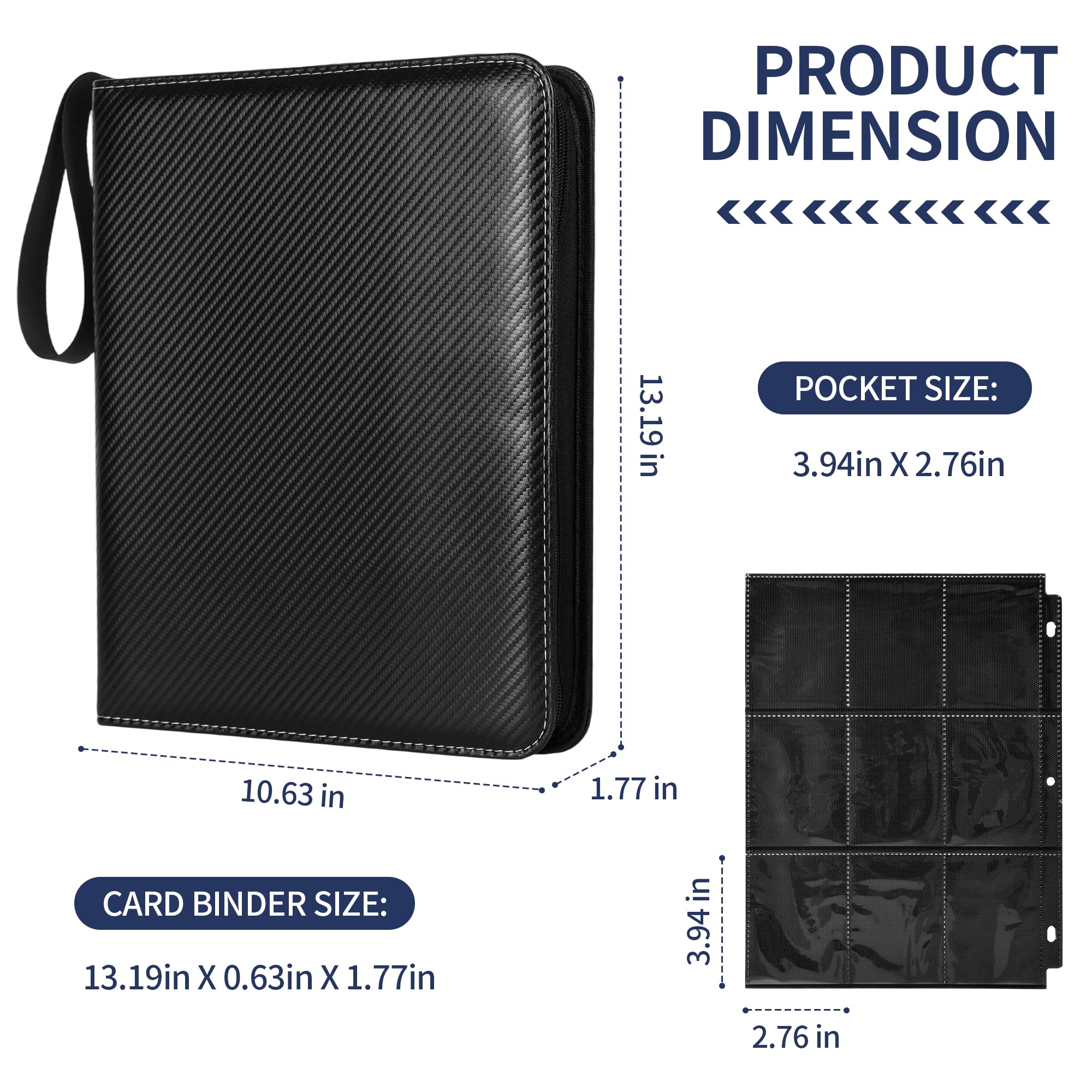 Amazon.com: Trading Card Binder Album with Sleeves, Double Sided Pocket  Collection Holder Case for Collectible Albums Card Folder for MTG, TCG,  Sports Cards (Carbon Fiber Black, 9 Pockets) : Toys & Games